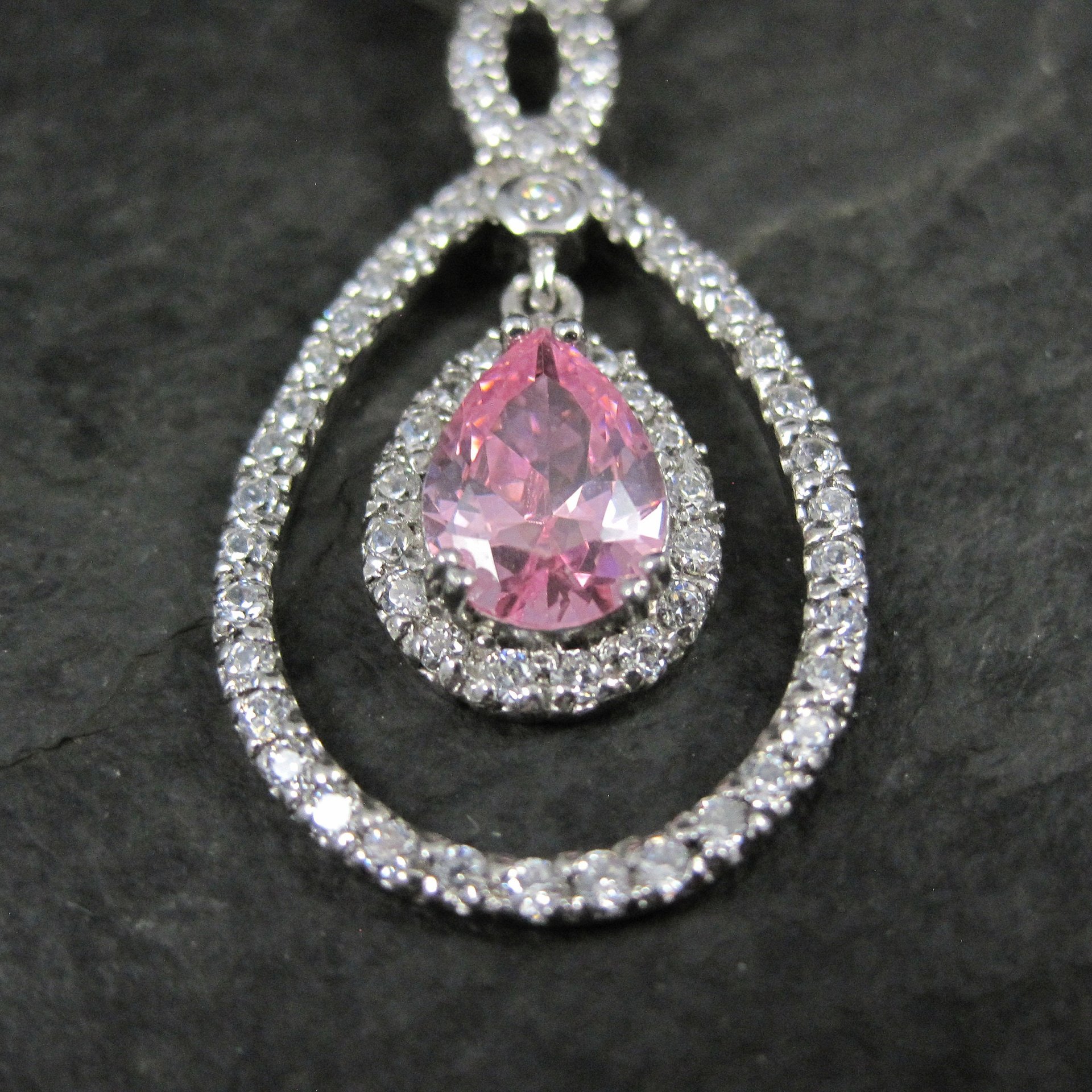 Long Estate 90s Sterling Pink Cz Pendant