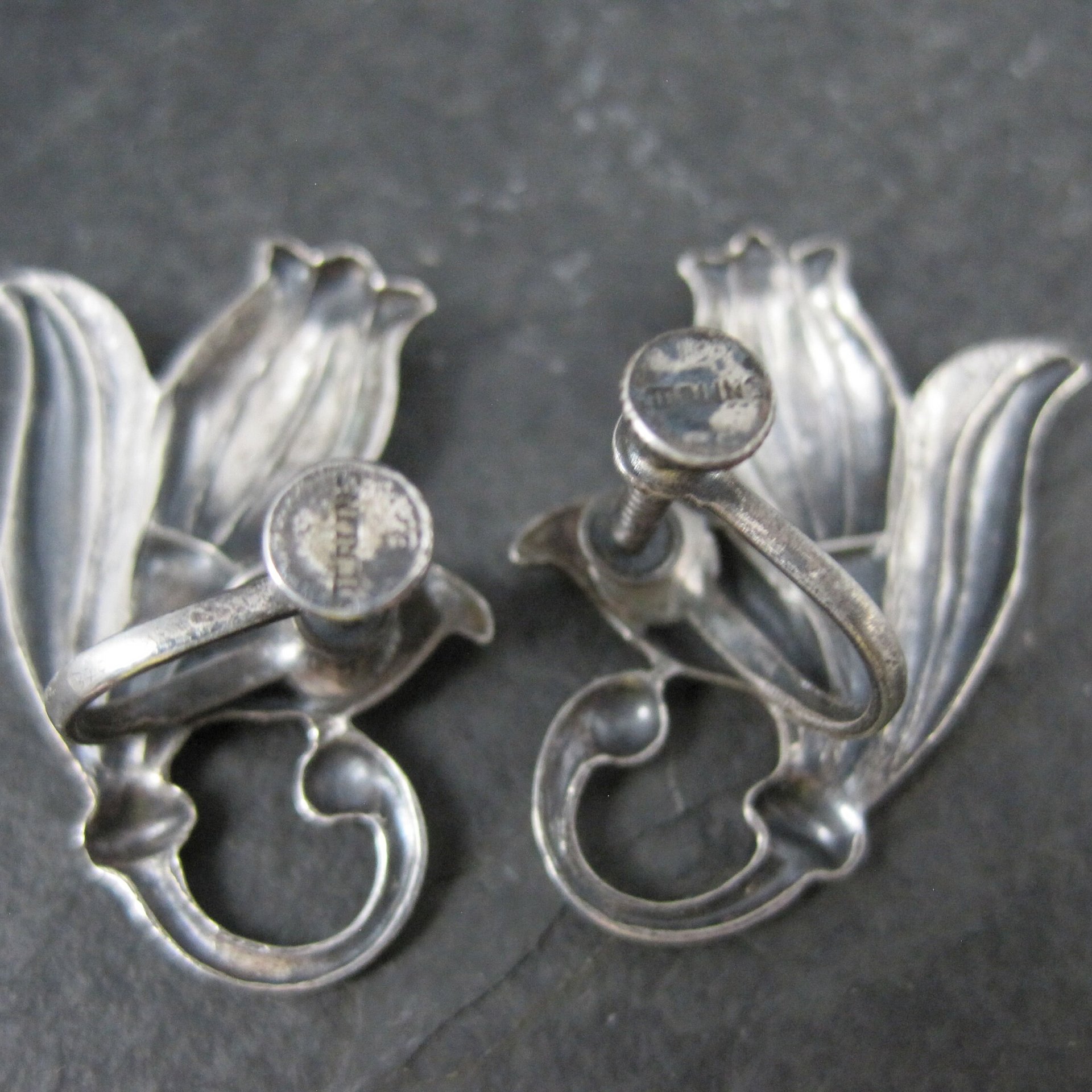 Vintage Sterling Screw Back Tulip Earrings