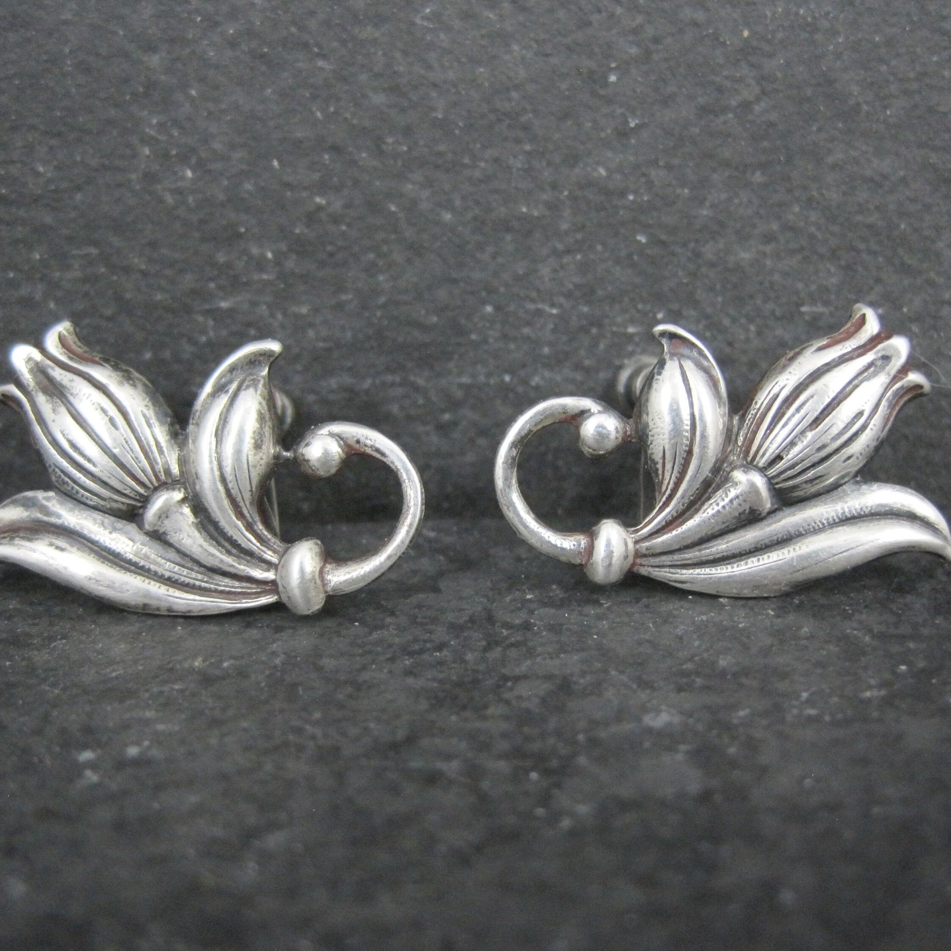 Vintage Sterling Screw Back Tulip Earrings