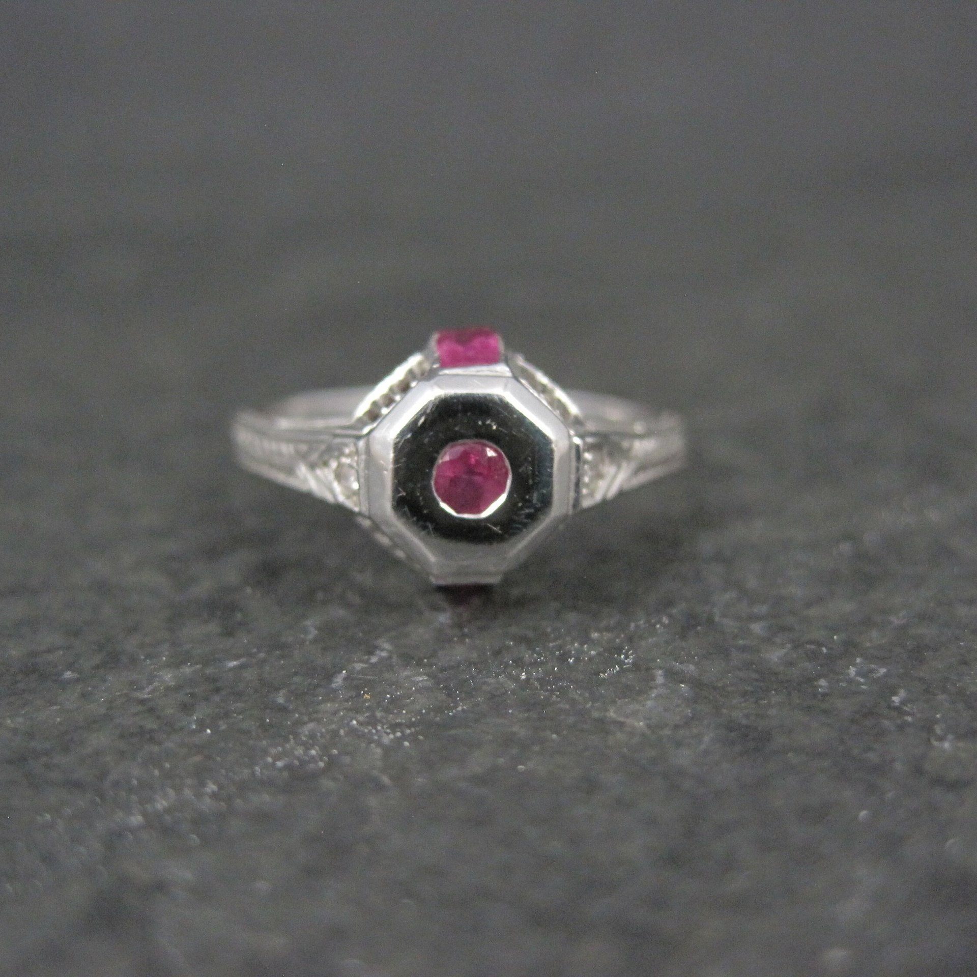 Antique Art Deco 9K Ruby Diamond Engagement Ring Size 6.5