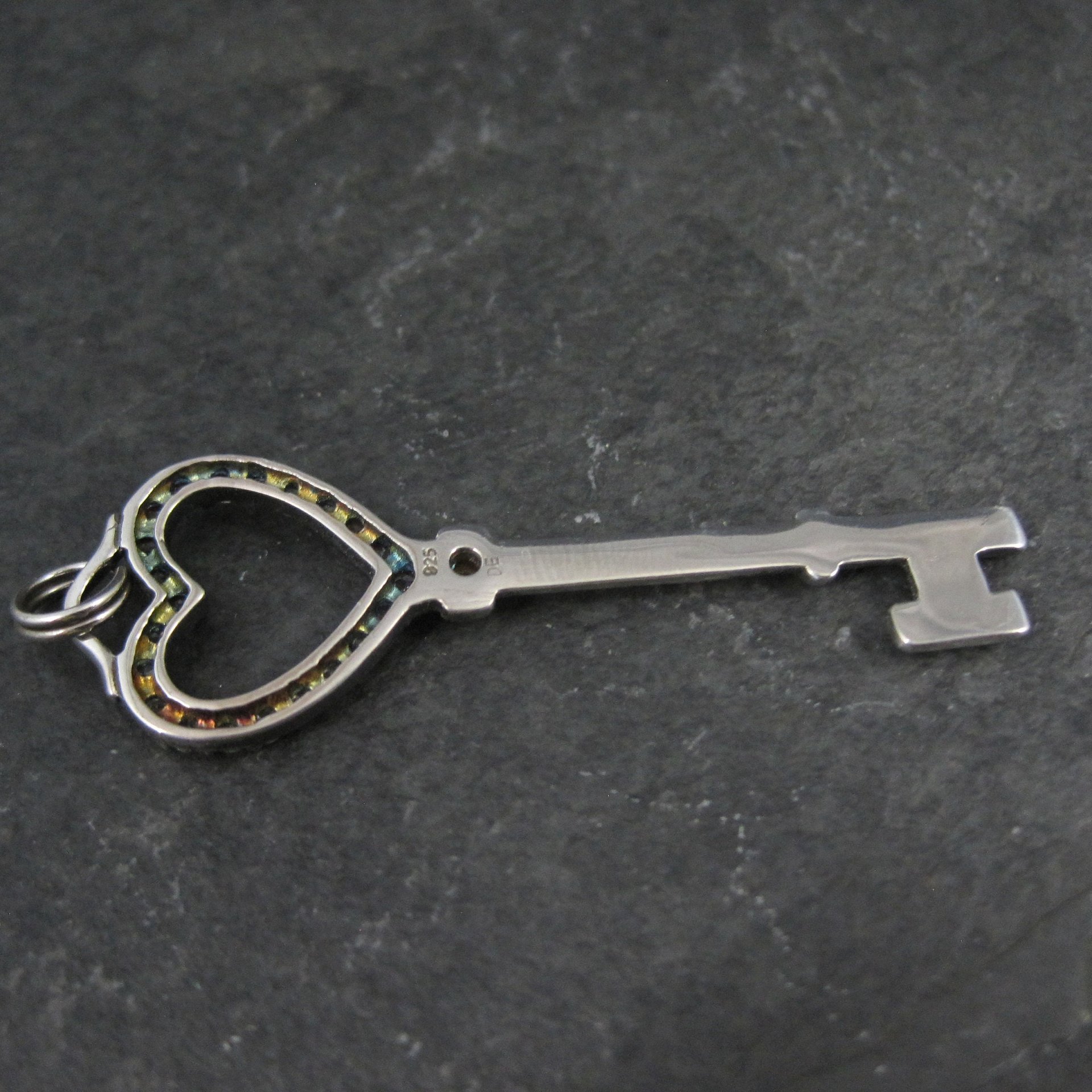 Vintage Sterling Silver Heart Key Pendant