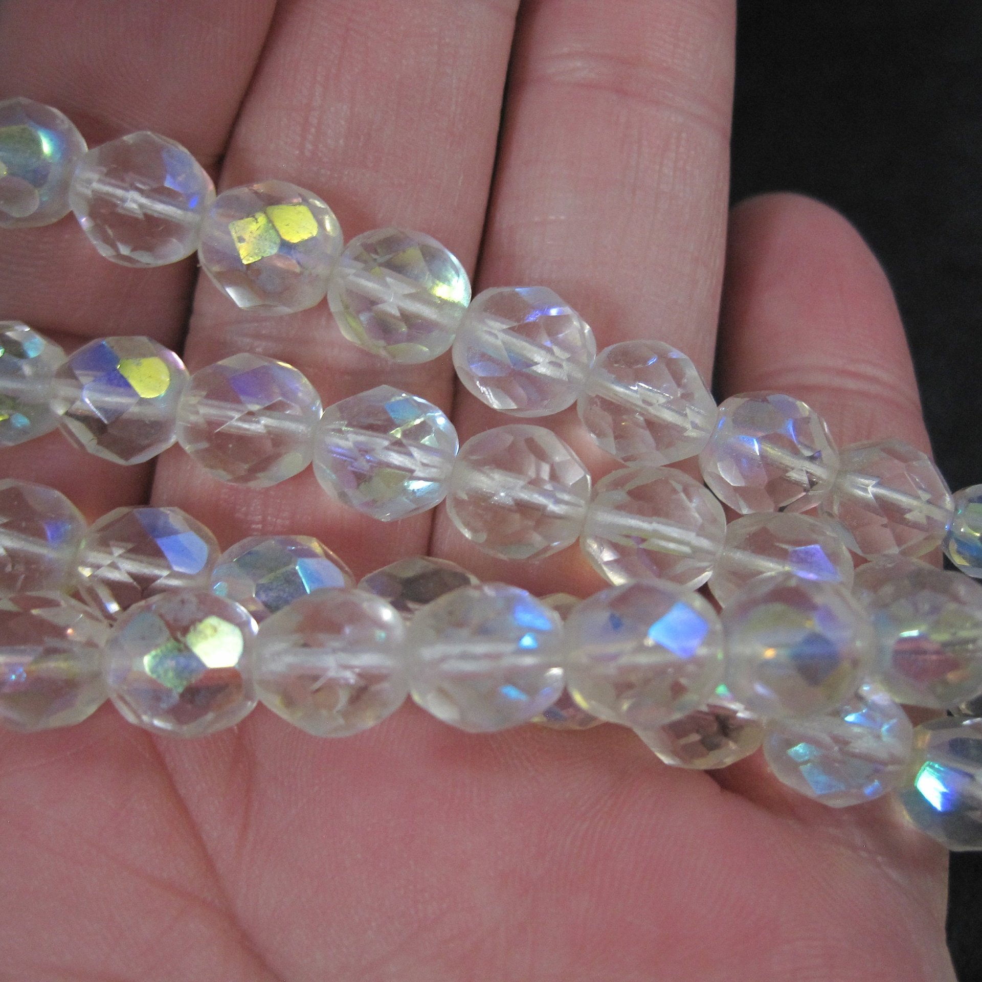 Vintage Aurora Borealis Crystal Bead Necklace NOS 25.5 Inches