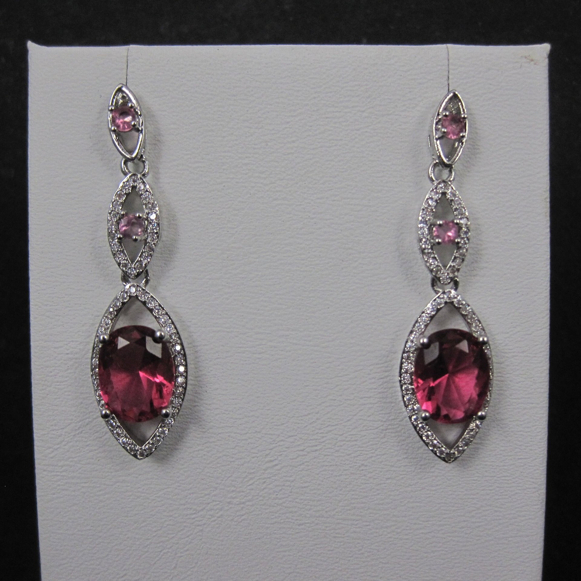 Long Vintage Sterling Pink Cubic Zirconia Earrings