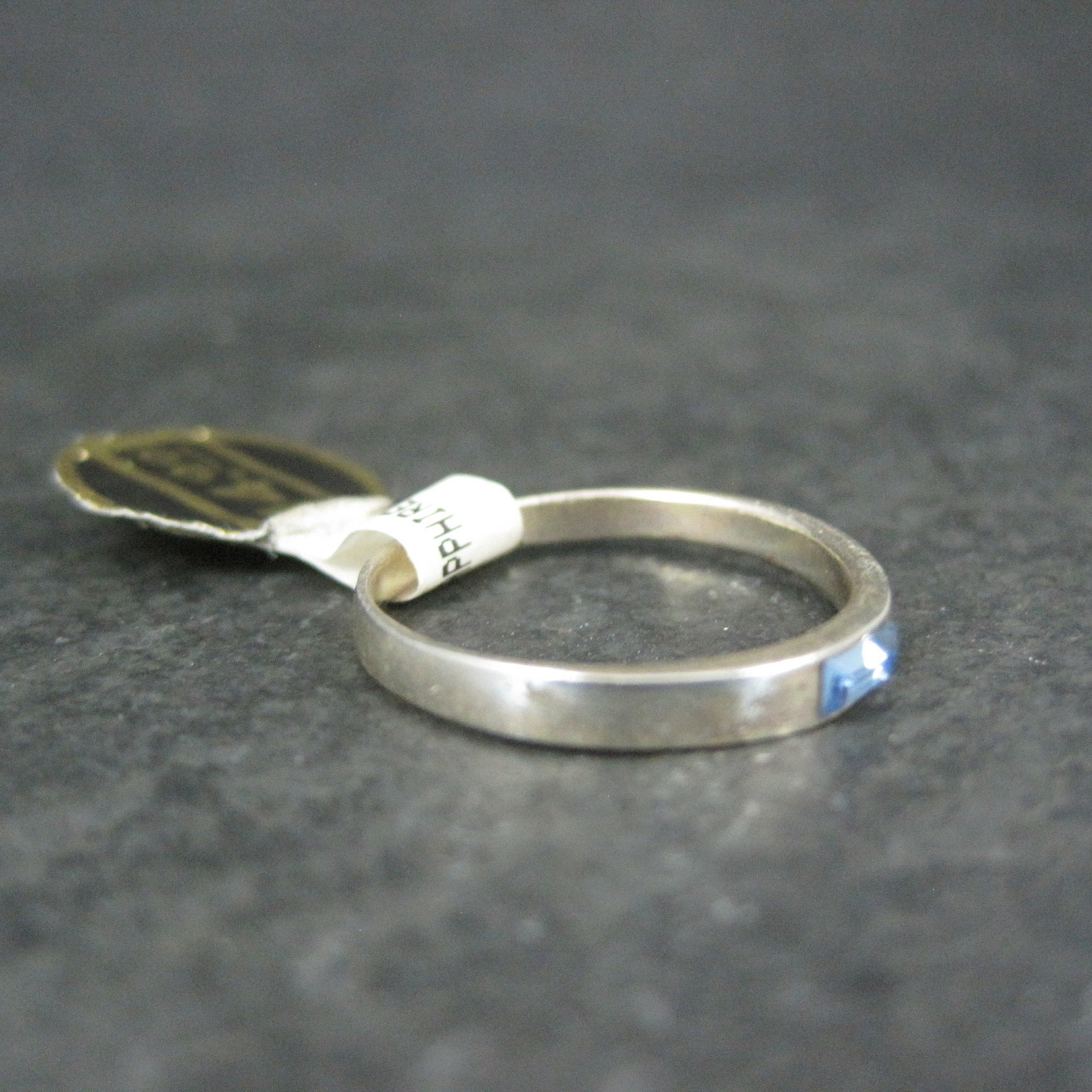 Dainty Sterling Blue Stone Band Ring Size 6 New Old Stock