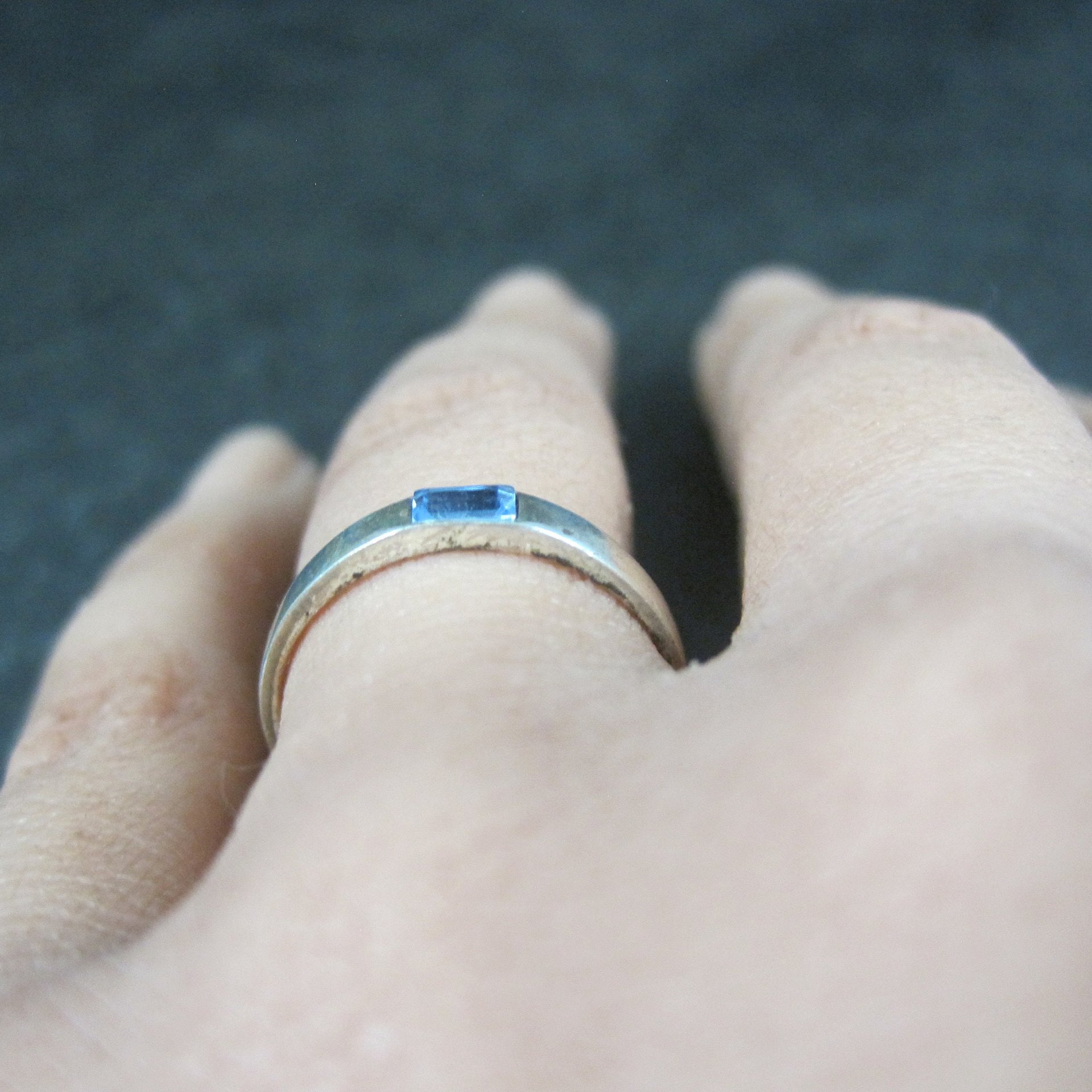 Dainty Sterling Blue Stone Band Ring Size 6 New Old Stock