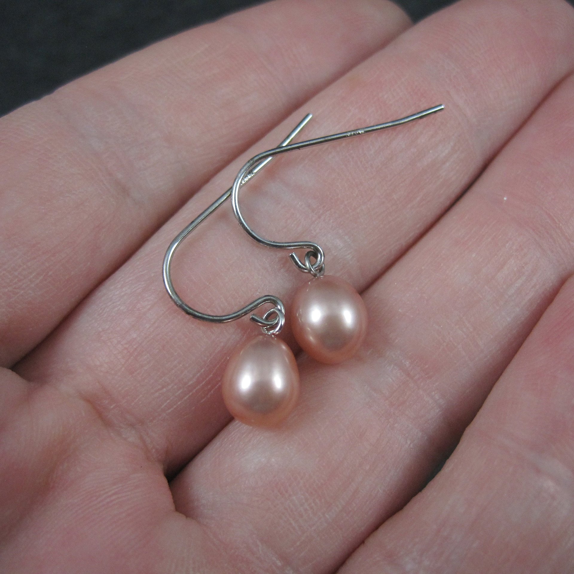 Simple Sterling Pink Pearl Earrings