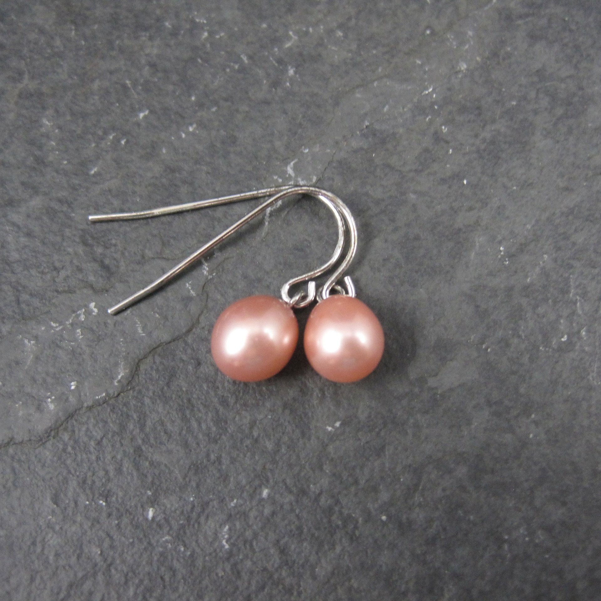 Simple Sterling Pink Pearl Earrings