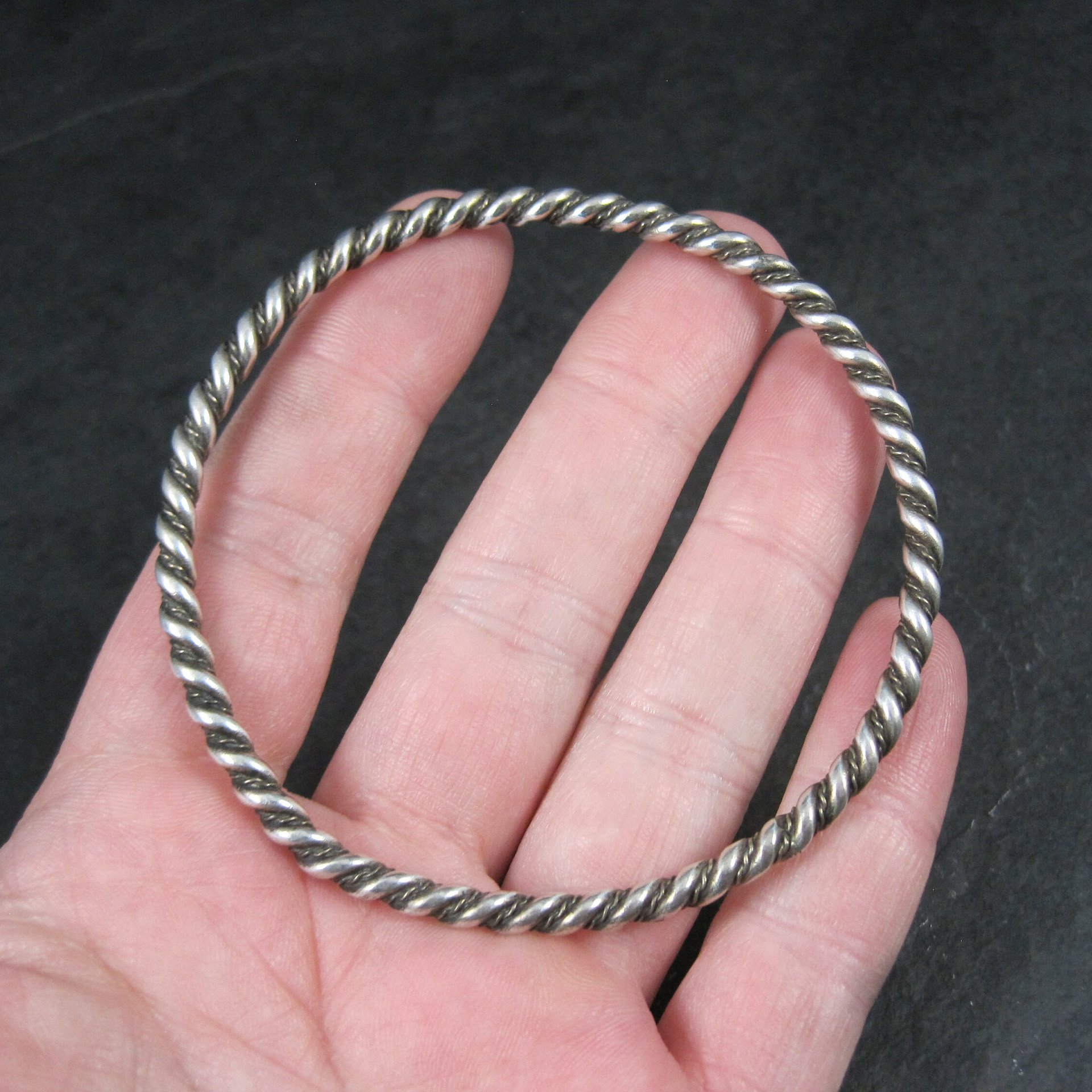 Vintage Southwestern Sterling 4mm Twisted Bangle Bracelet 8 Inches