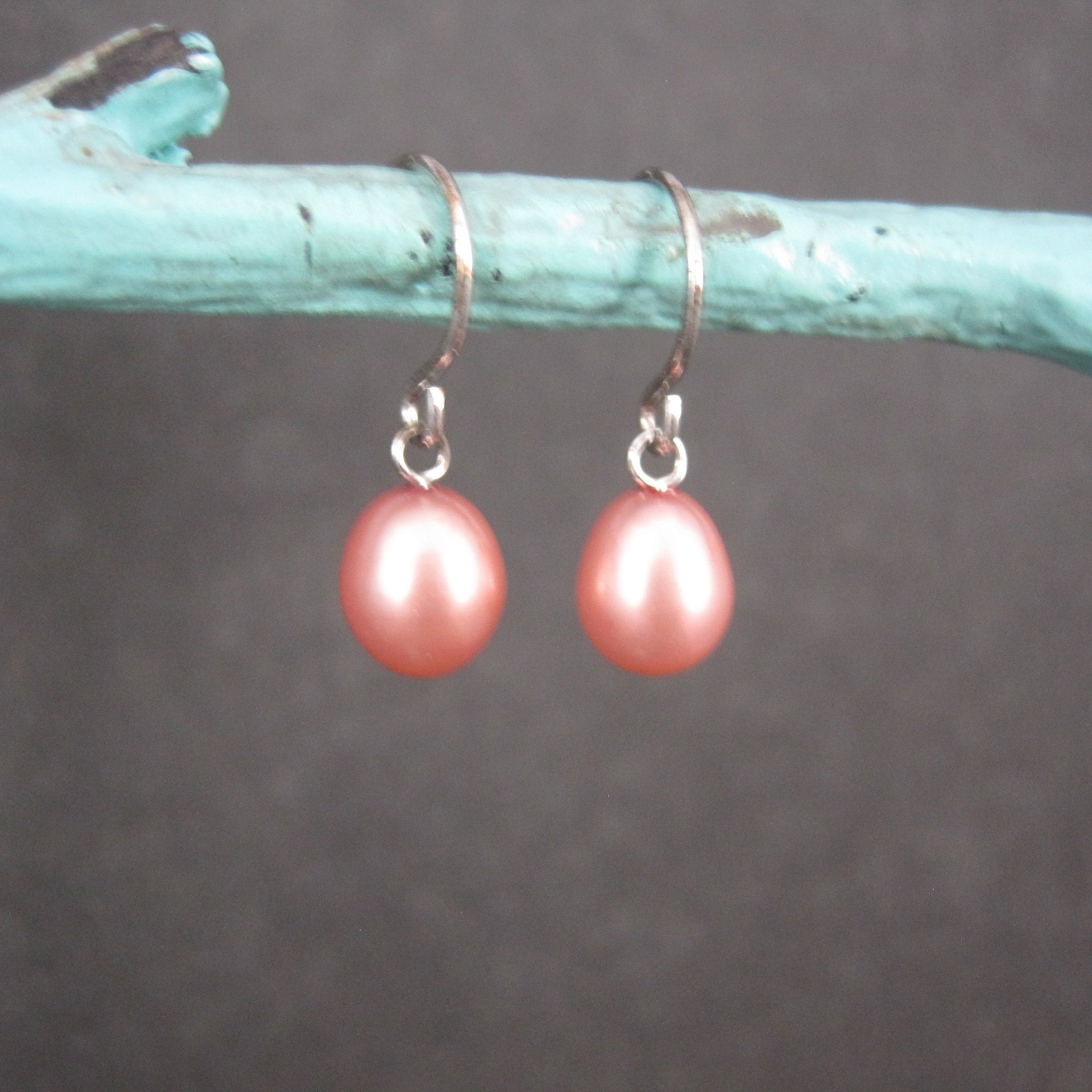 Simple Sterling Pink Pearl Earrings