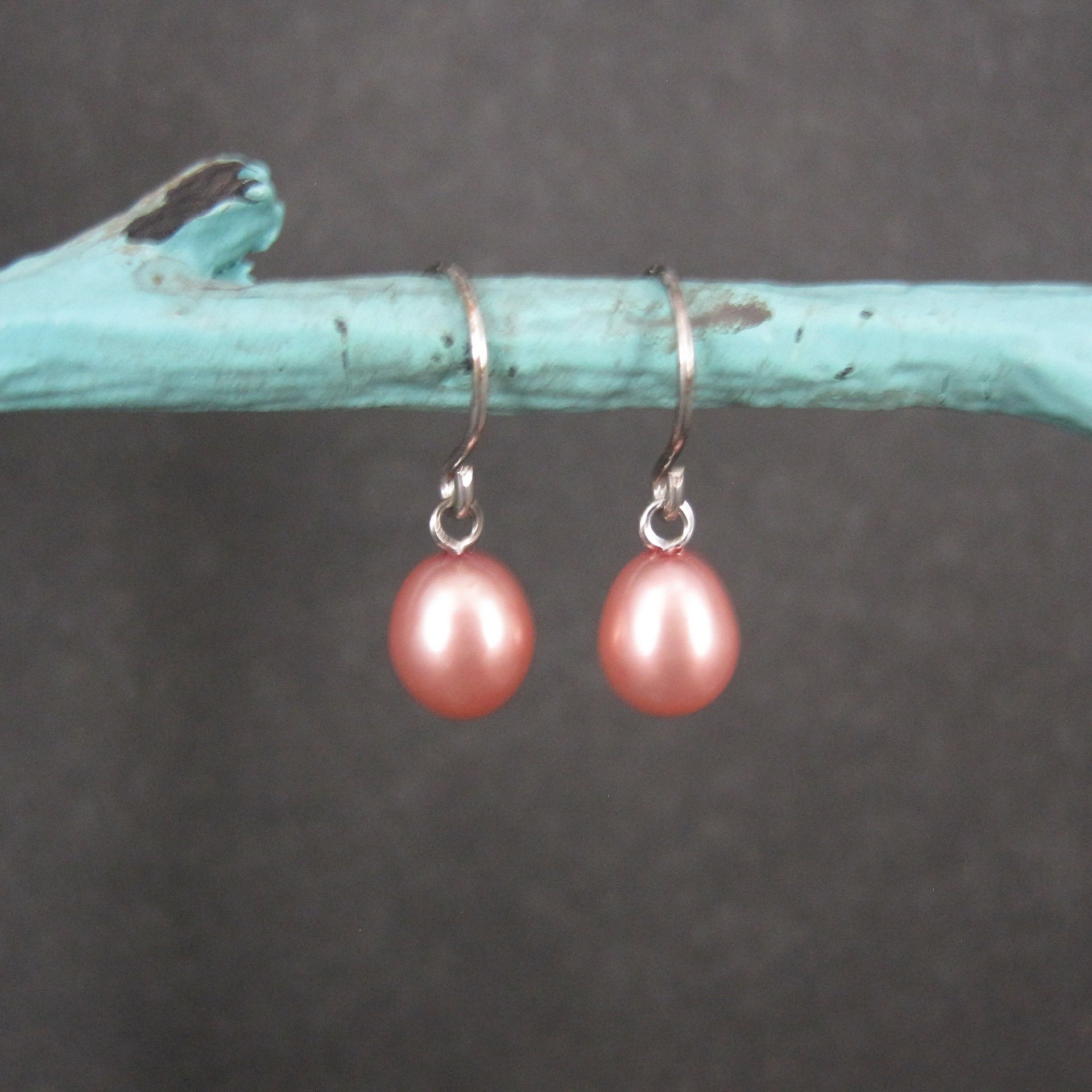 Simple Sterling Pink Pearl Earrings