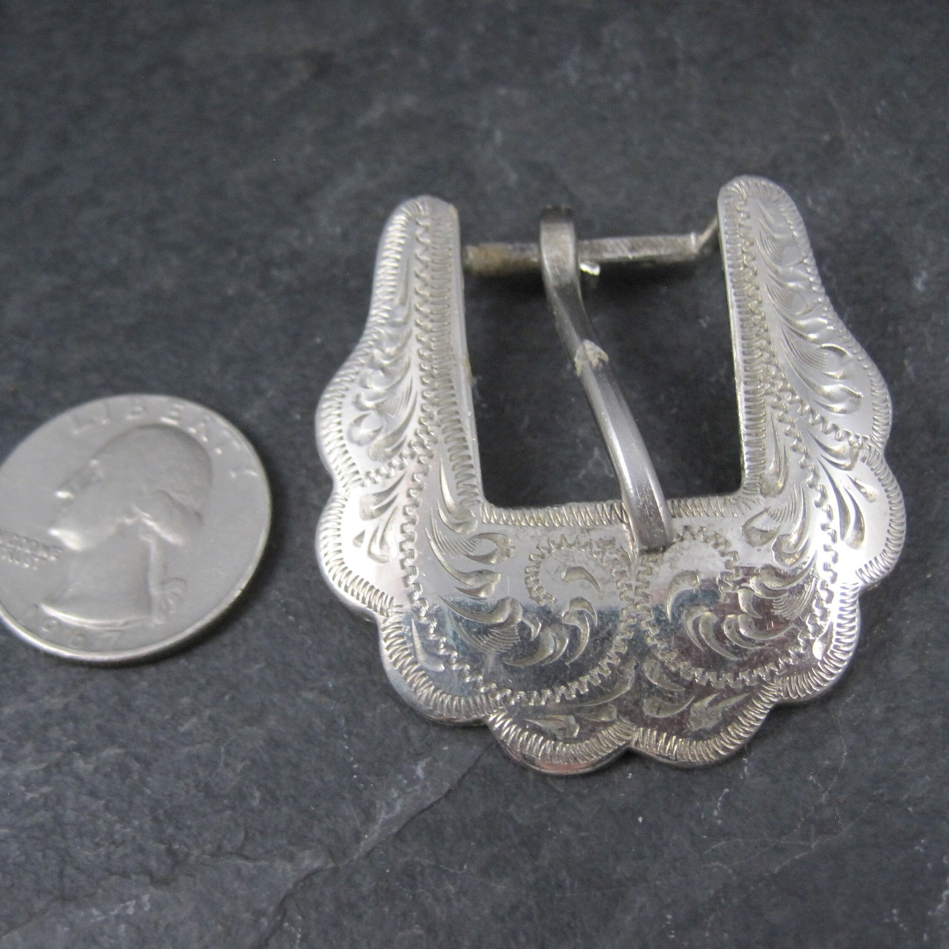 Vintage Etched Belt Buckle Alpaca Mexico