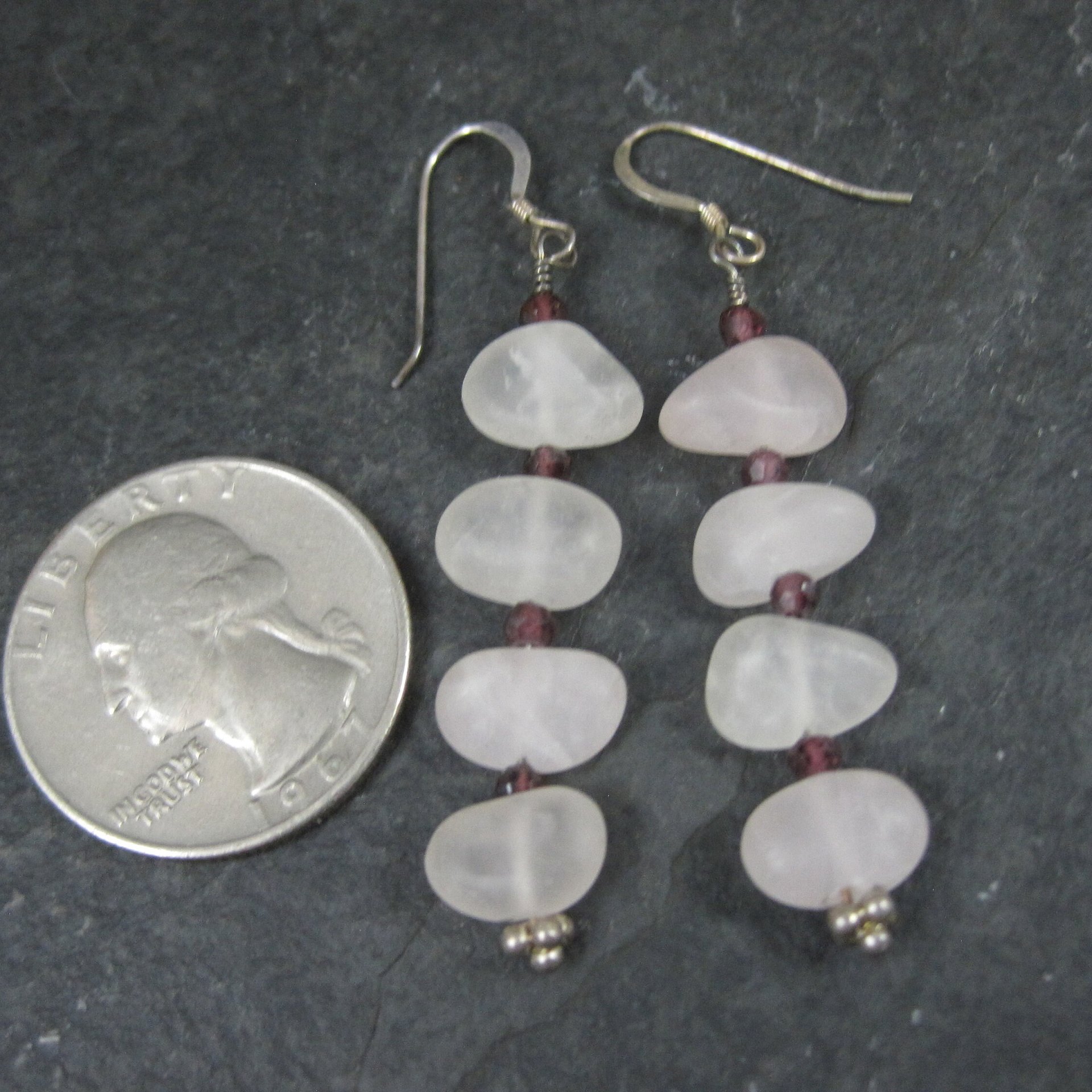 Long Sterling Rose Quartz Earrings