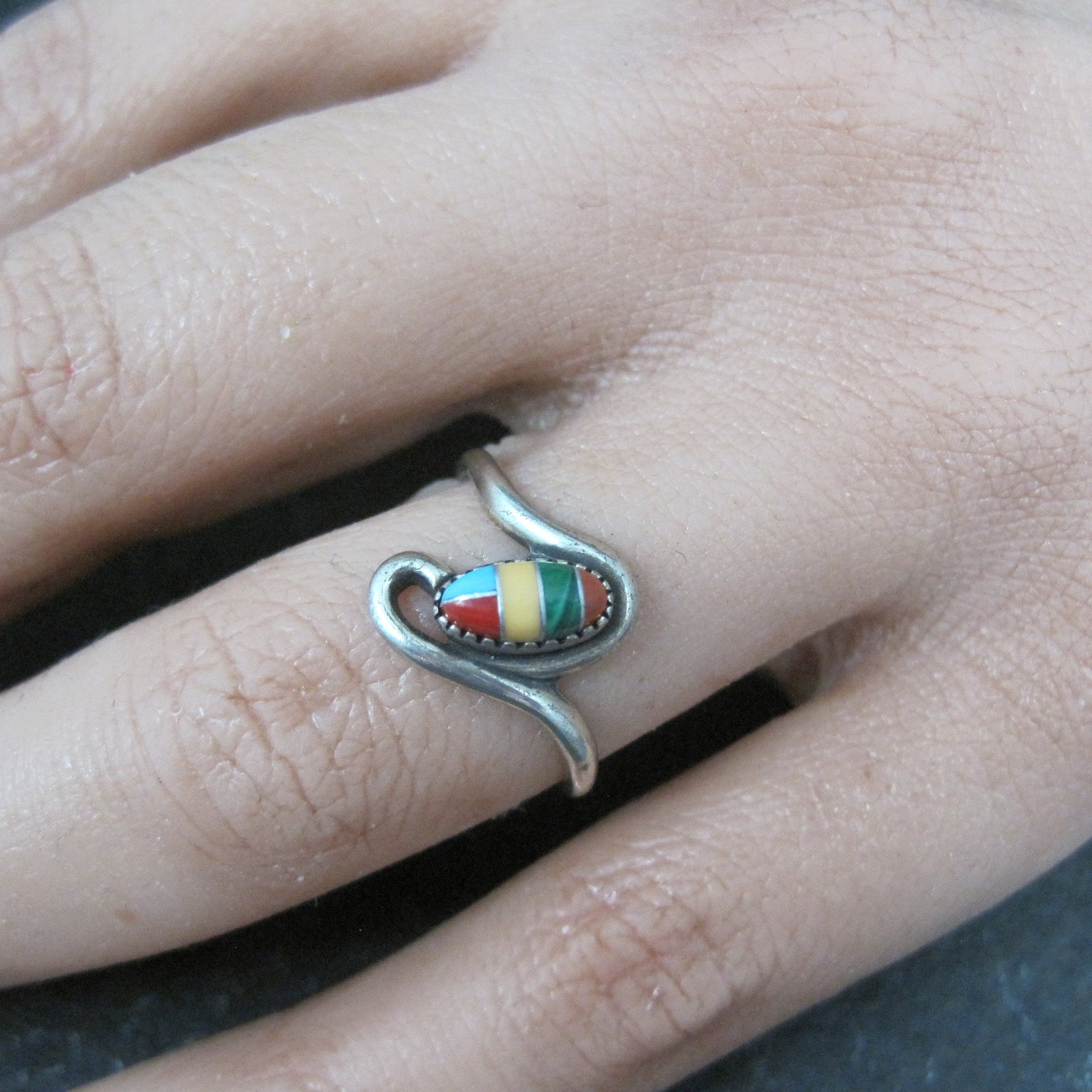 Dainty Southwestern Sterling Inlay Ring New Old Stock Multiple Sizes