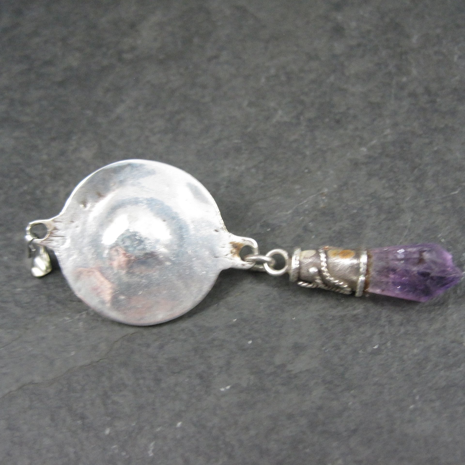 Long Vintage Garnet Lapis Amethyst Point Celestial Pendant