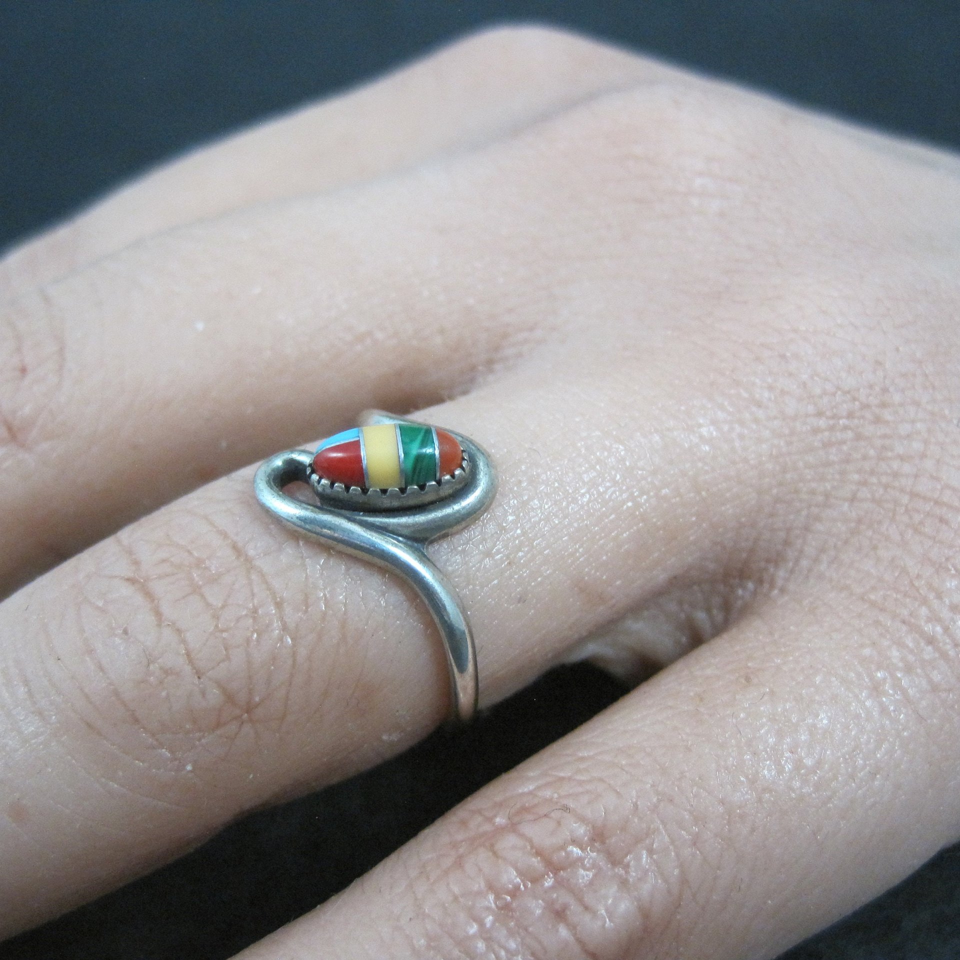 Dainty Southwestern Sterling Inlay Ring New Old Stock Multiple Sizes