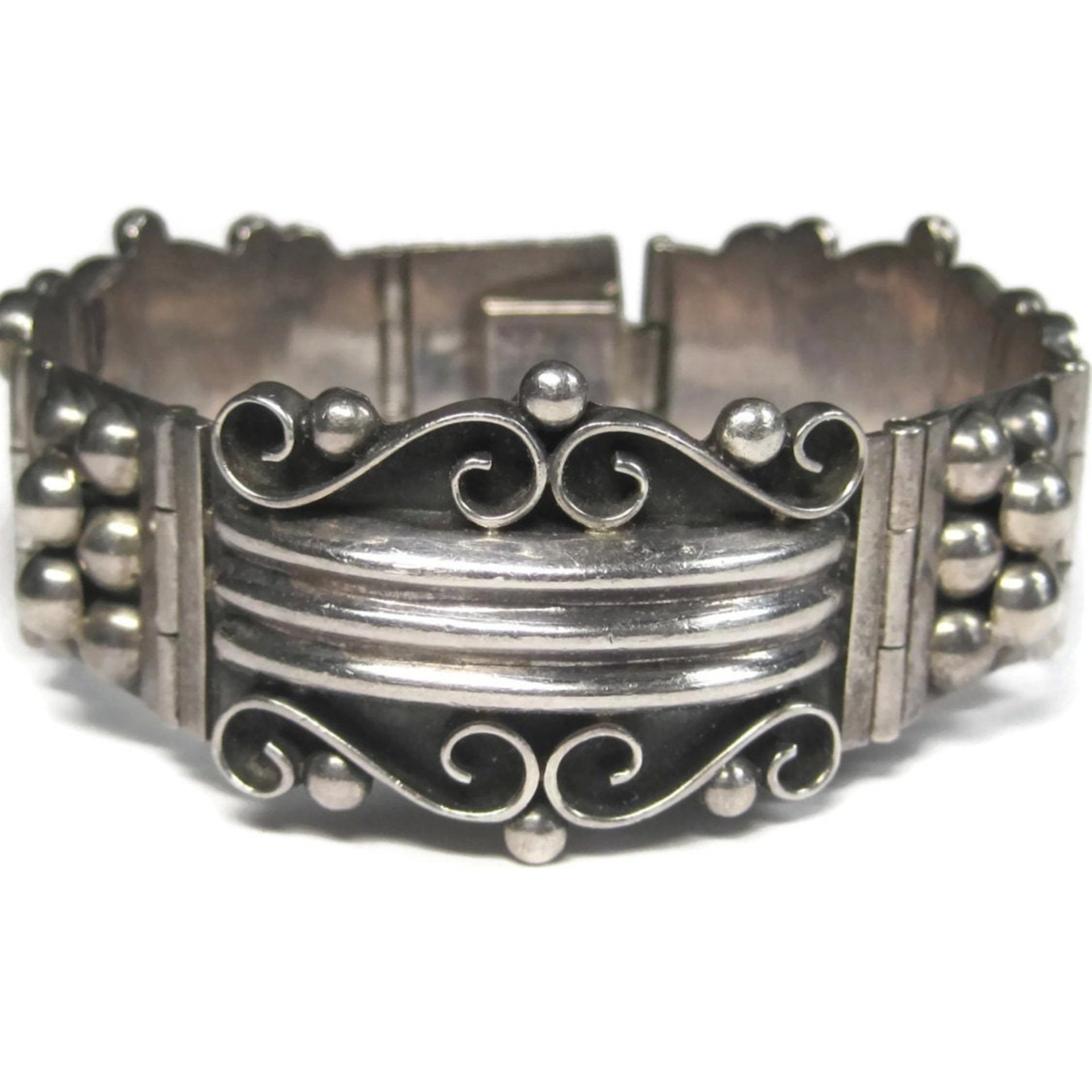 Wide Ornate Vintage Panel Bracelet Mexican Sterling 7.5 Inches