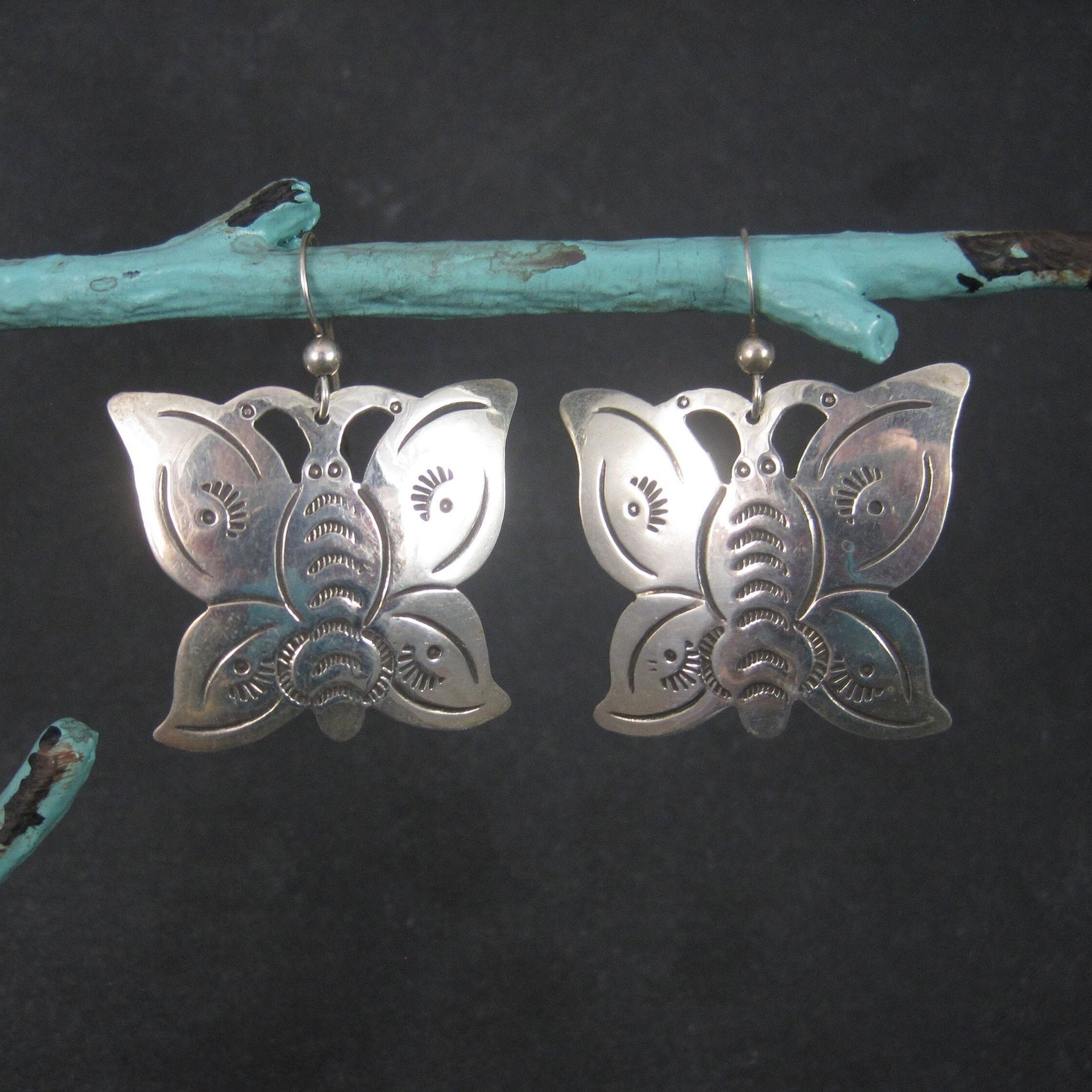 Large Southwestern Sterling Butterfly Earrings