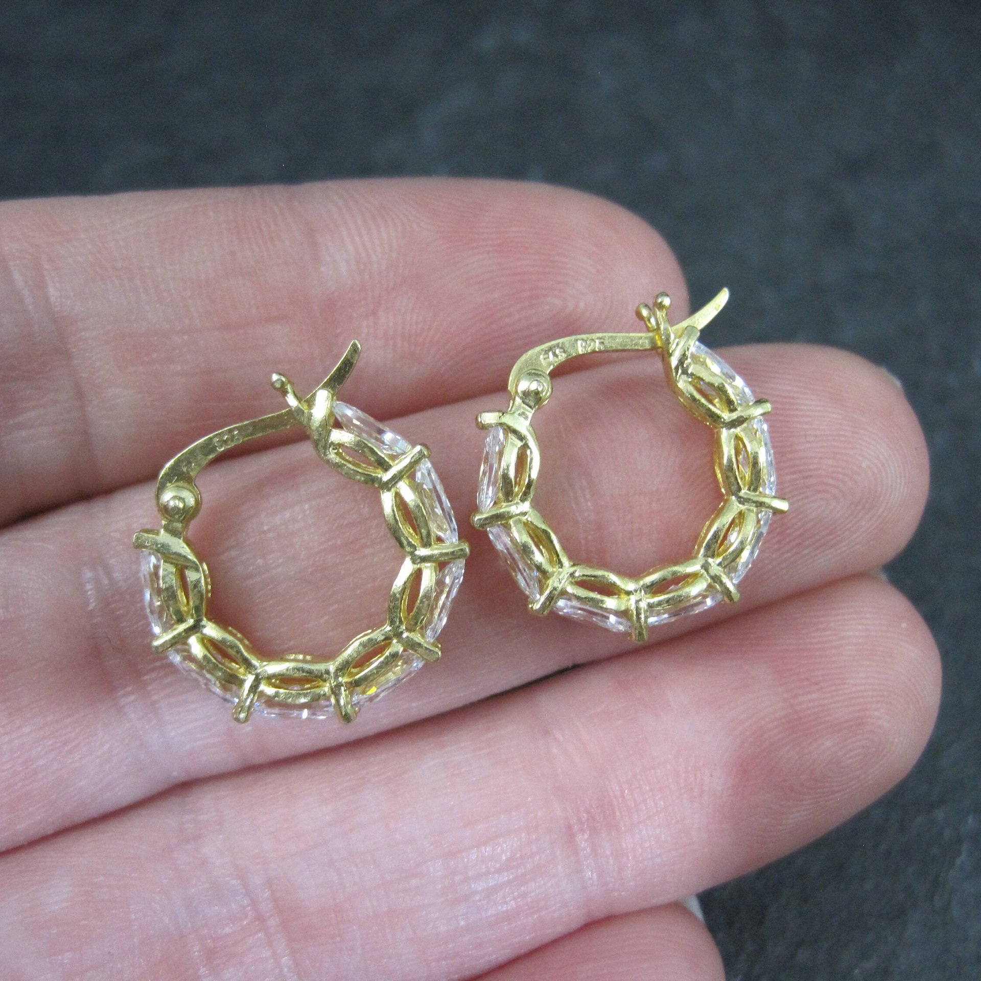 Small Vermeil Sterling Cz Latch Hoop Earrings