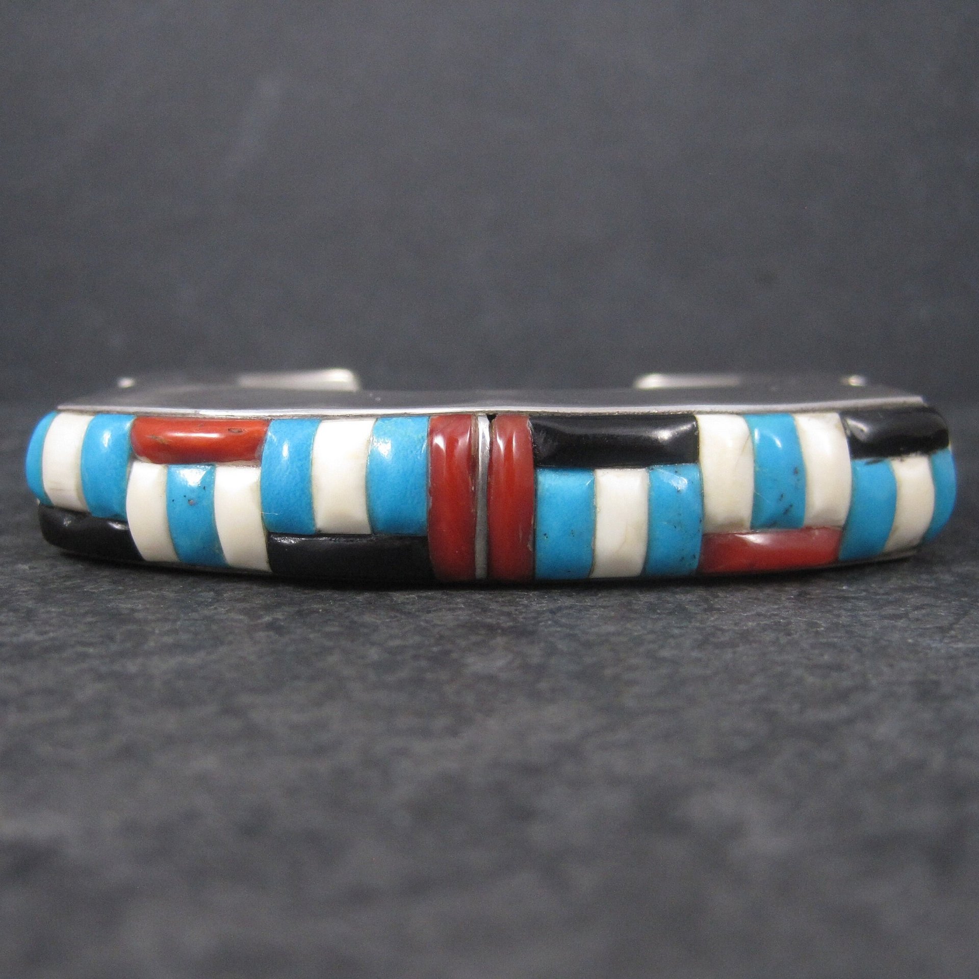 Huge Vintage Square Navajo Turquoise Coral Inlay Cuff Bracelet 6.75 Inches