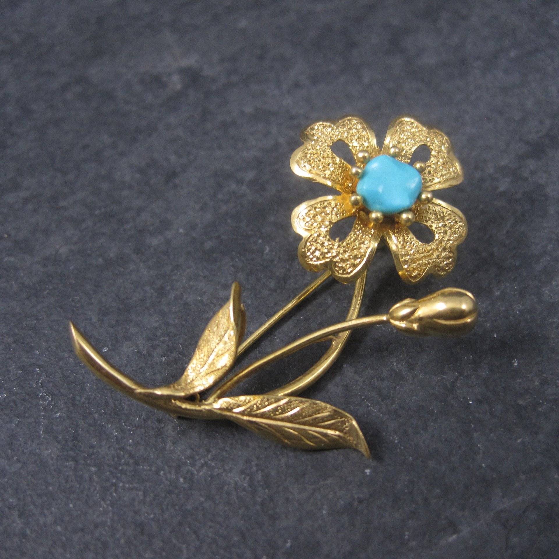 Vintage 14K Turquoise Flower Brooch