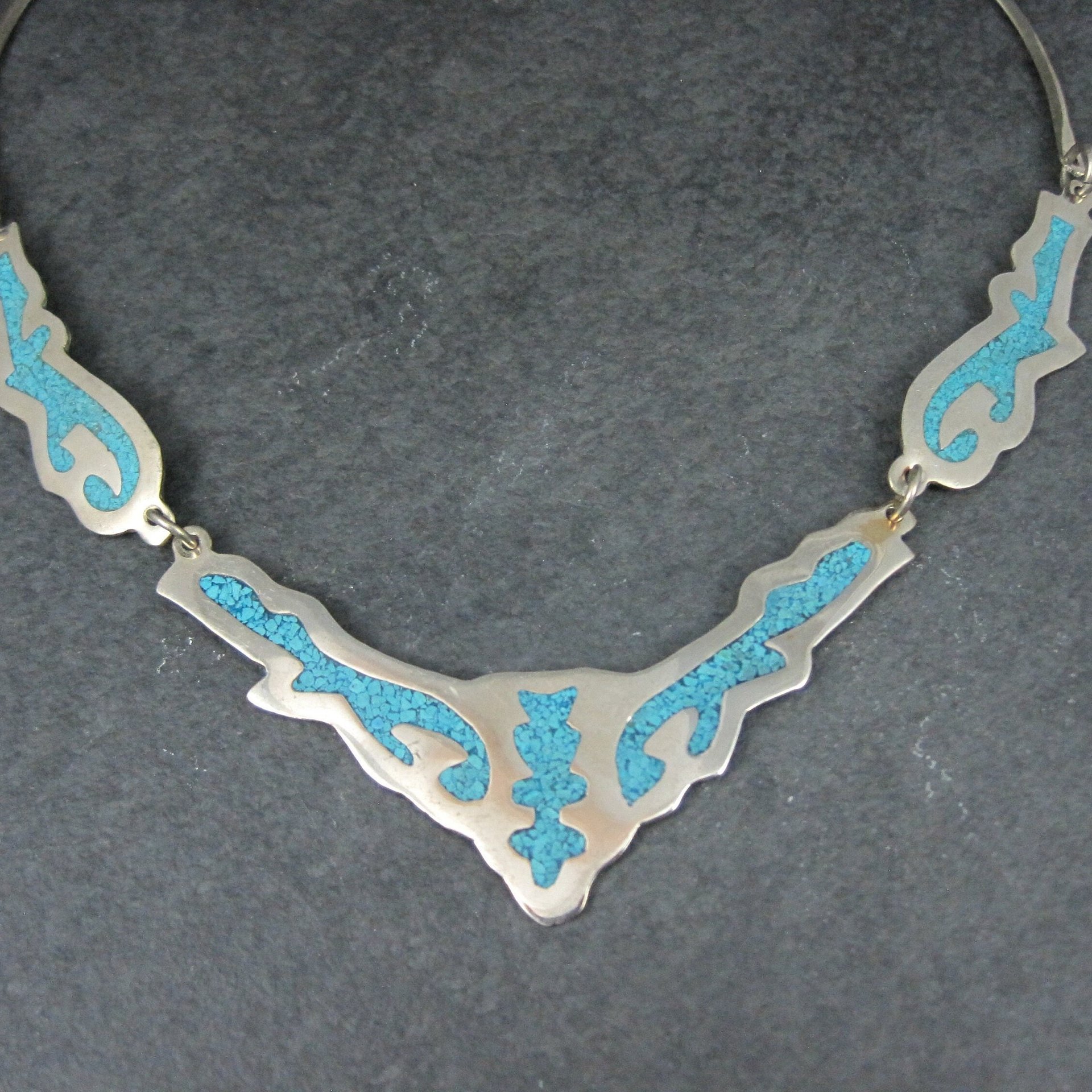 Vintage Mexican Alpaca Inlay Necklace 18"