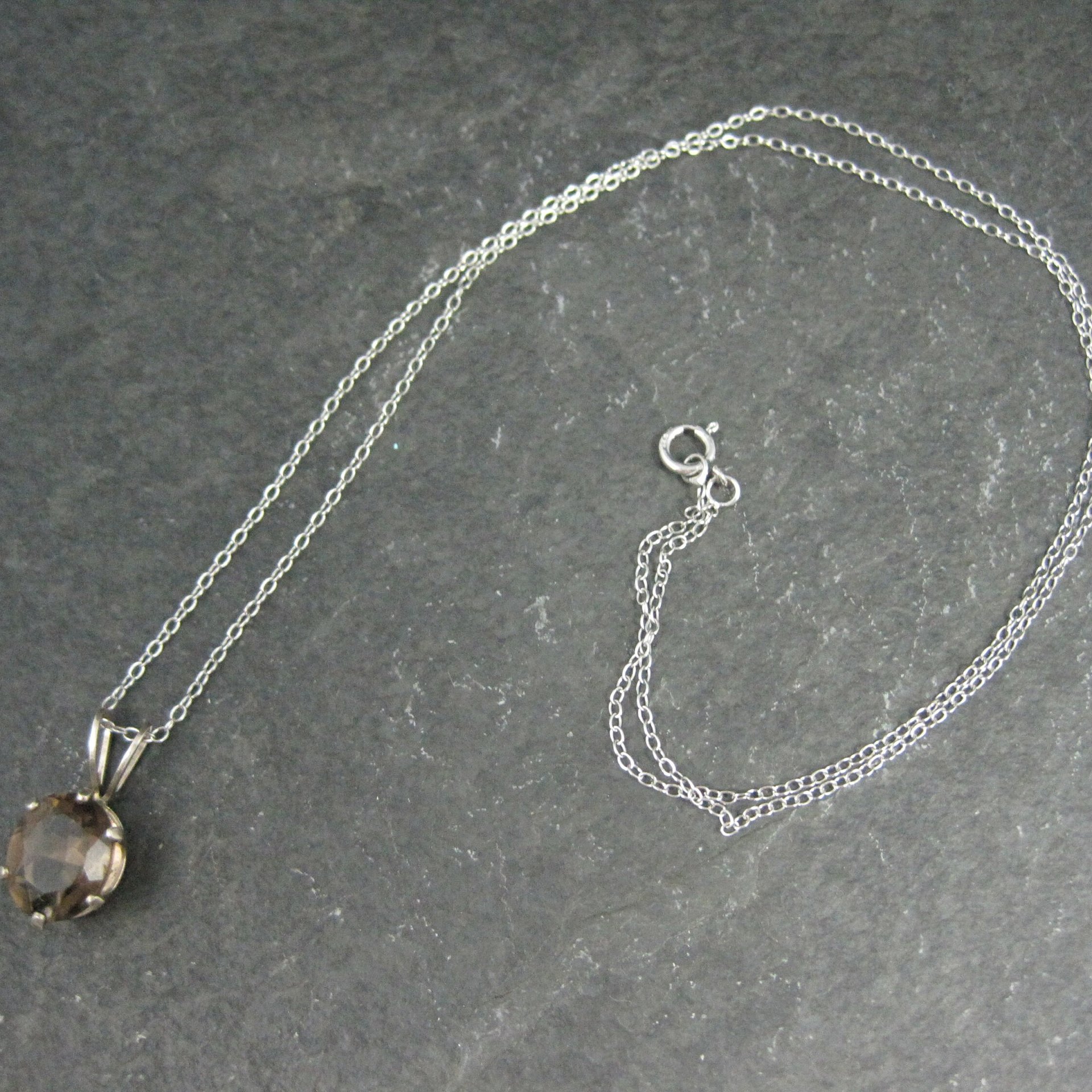 Vintage Sterling Smoky Quartz Solitaire Pendant Necklace