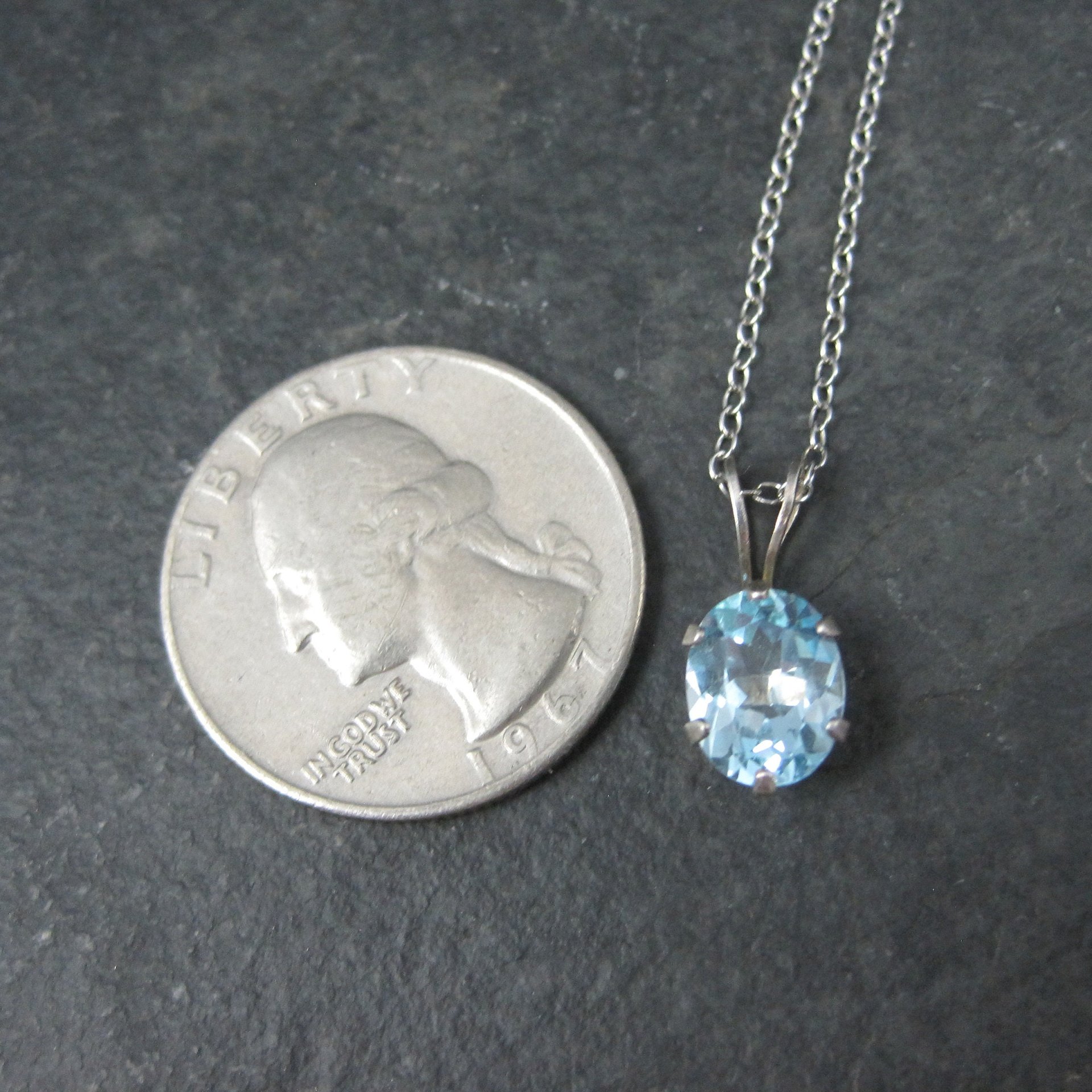 Vintage Sterling Blue Topaz Solitaire Pendant Necklace