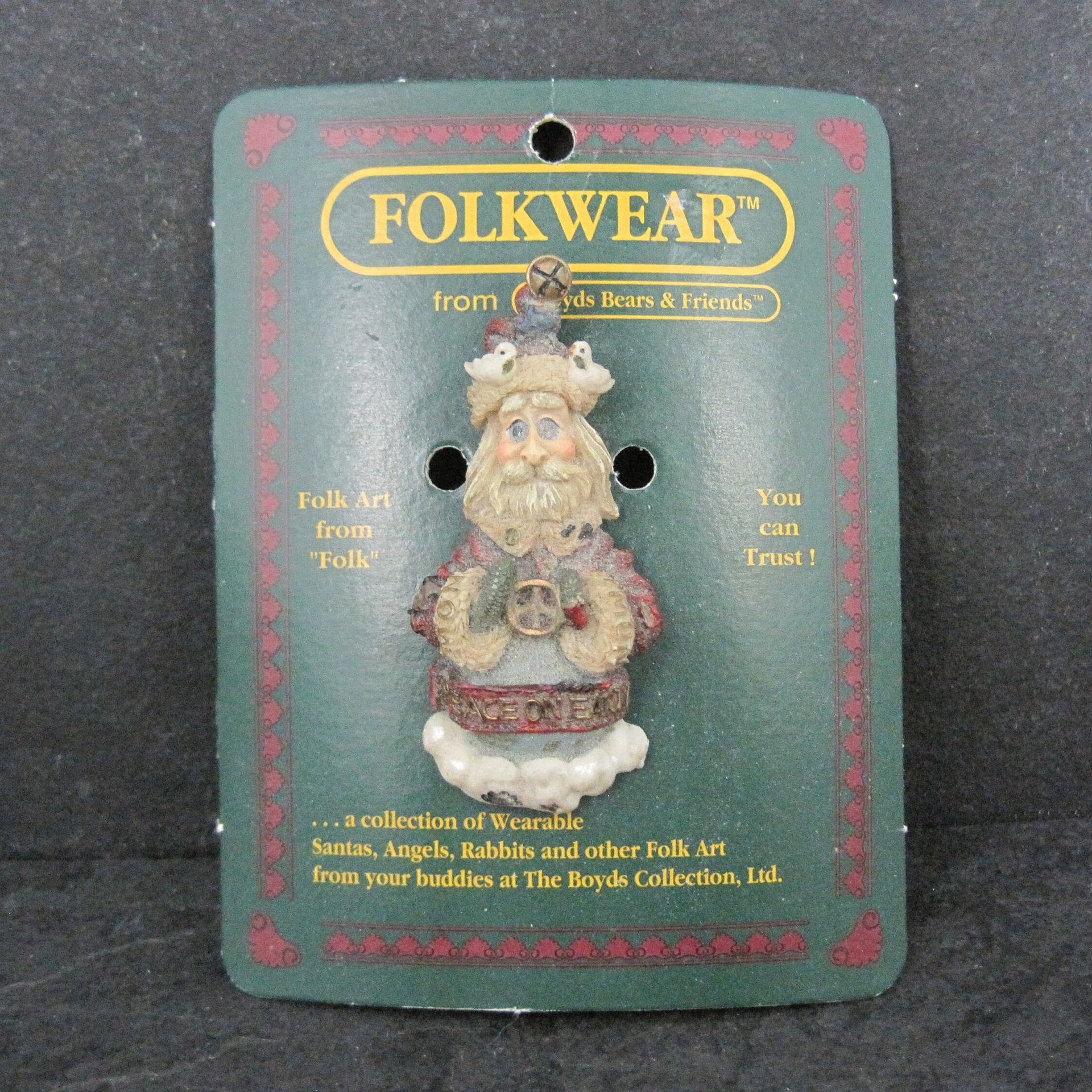 1995 Folk Art Santa Brooch Boyds Bears Folkwear NOS