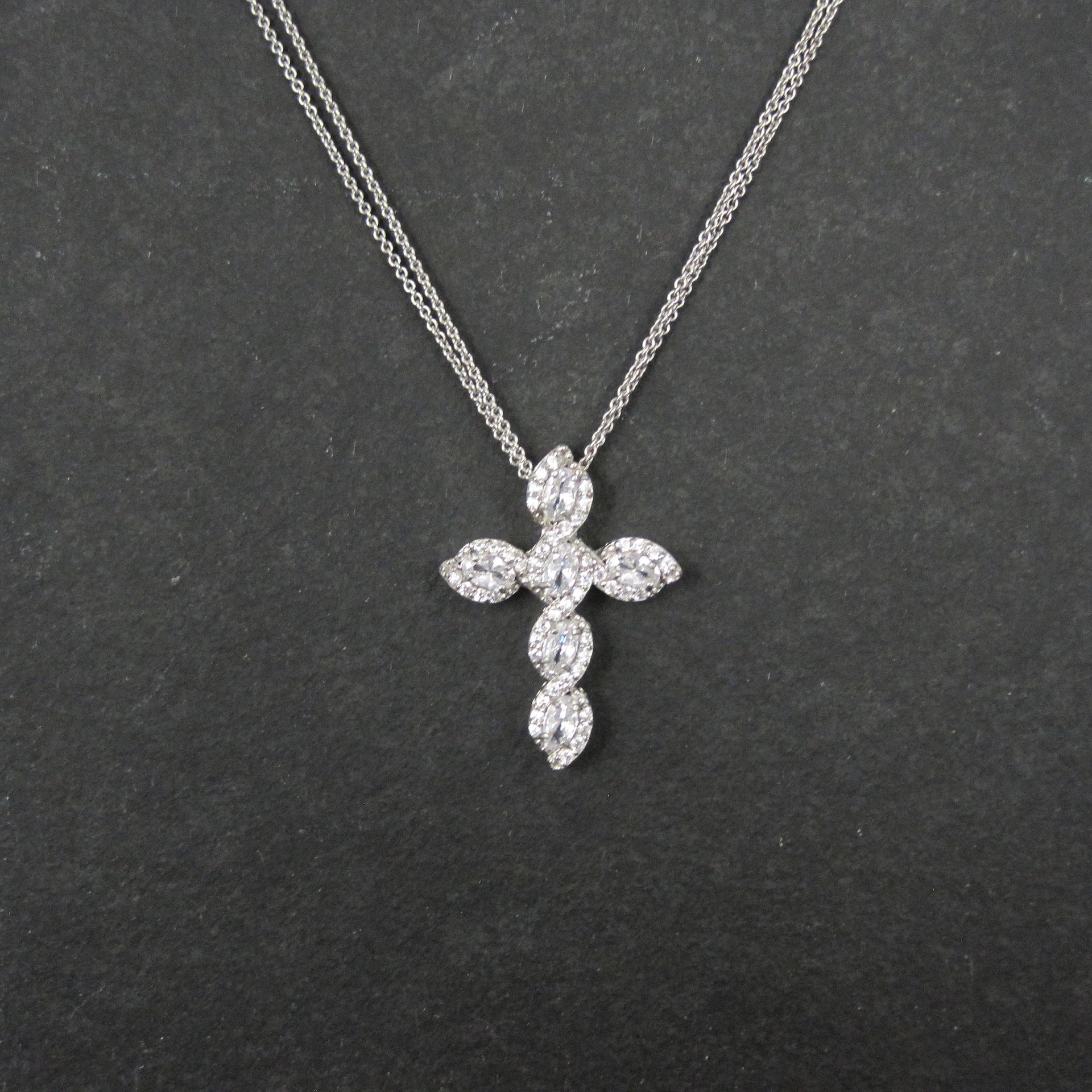 Estate Sterling Cz Cross Pendant Necklace