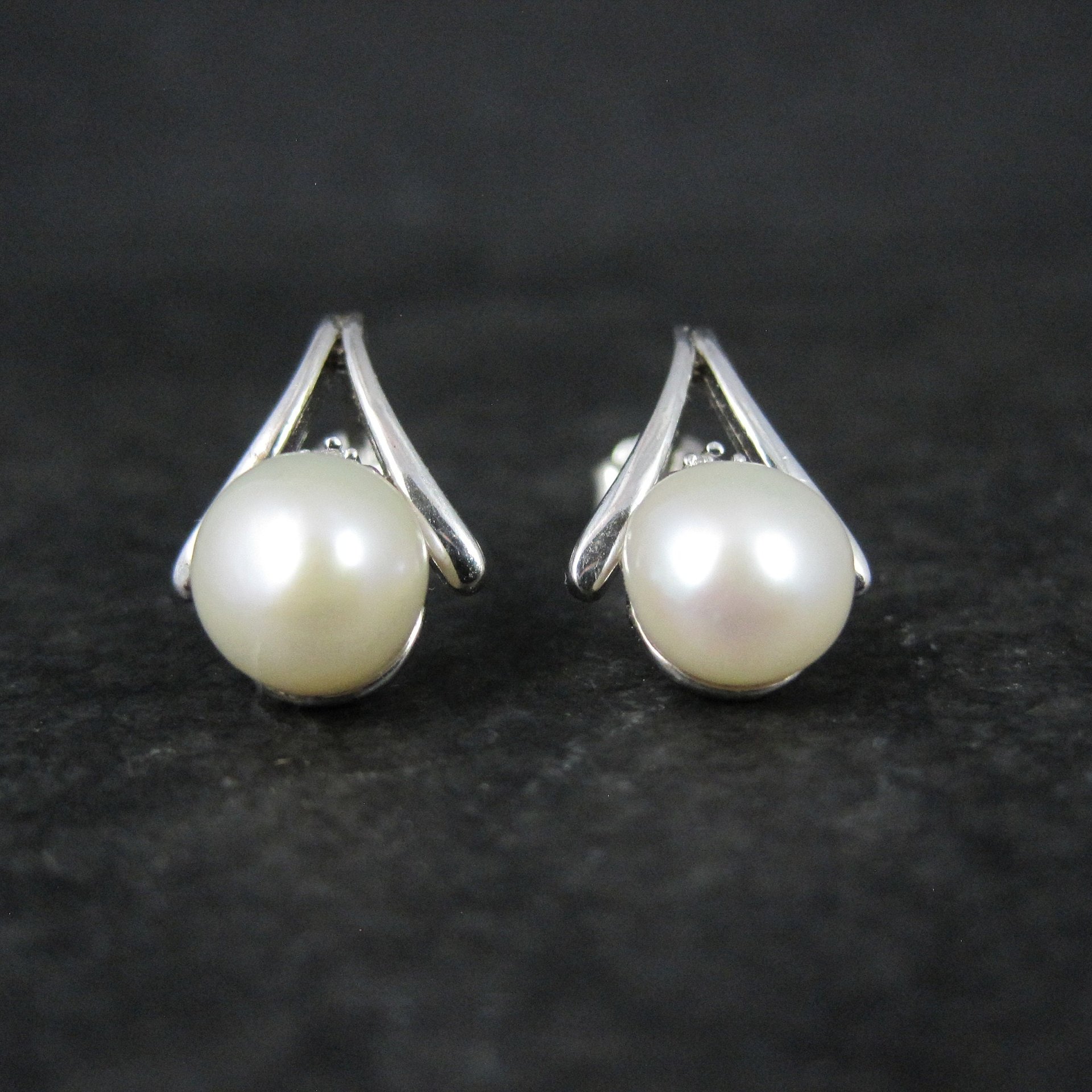 Estate Sterling Pearl Diamond Earrings