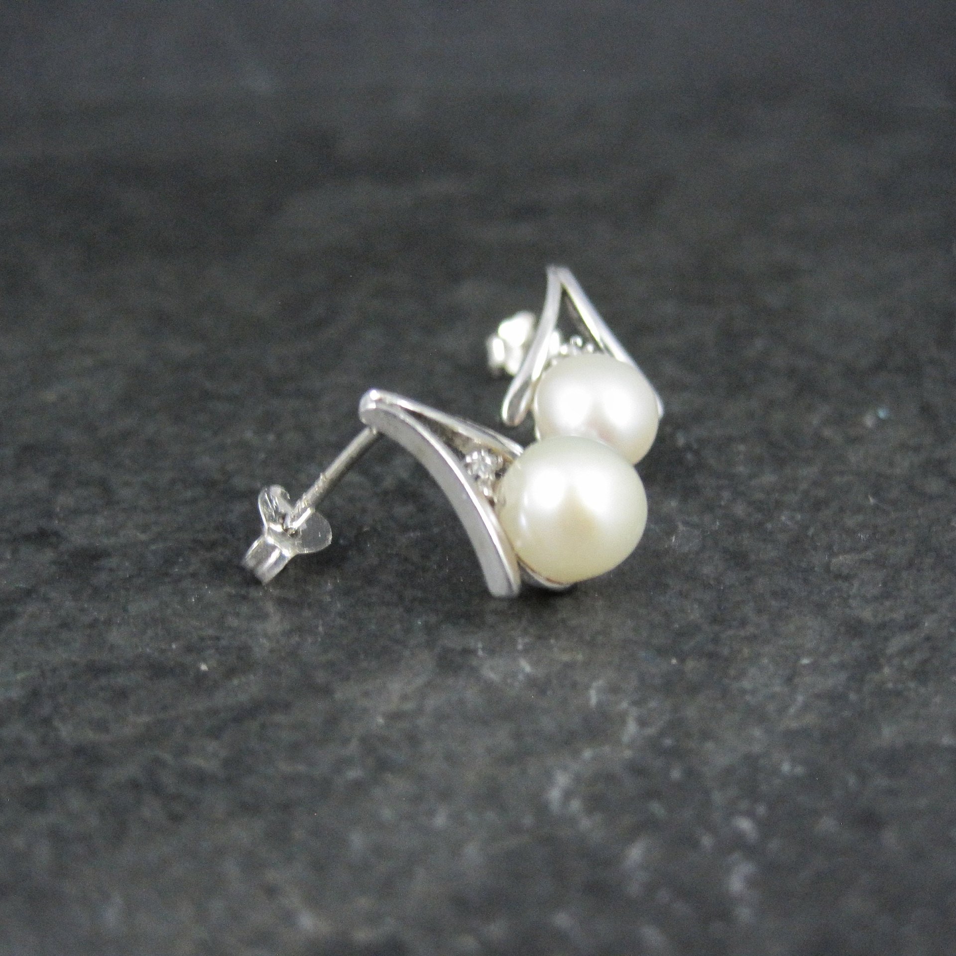 Estate Sterling Pearl Diamond Earrings