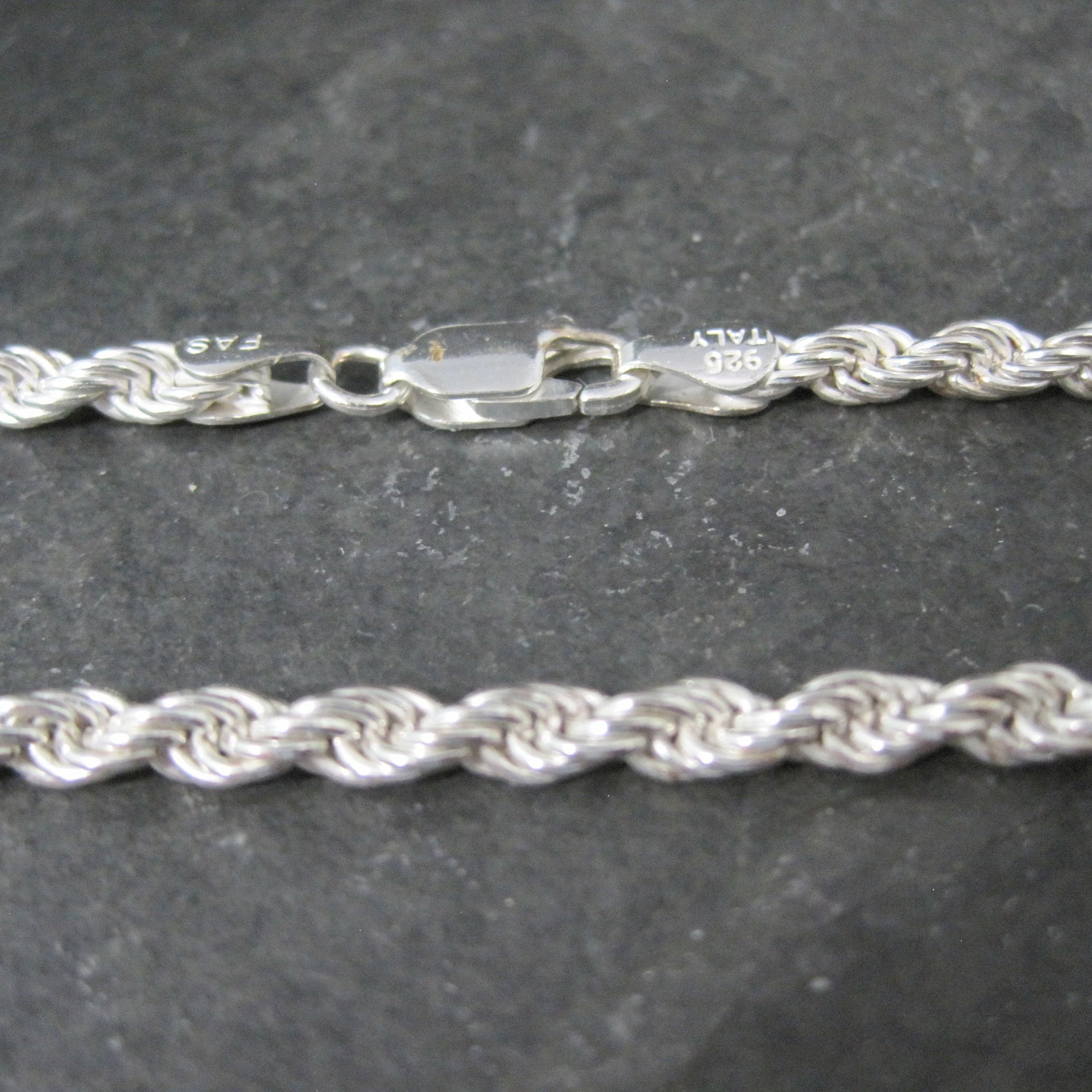 Italian Sterling Rope Chain Bracelet 7.25 Inches New Old Stock