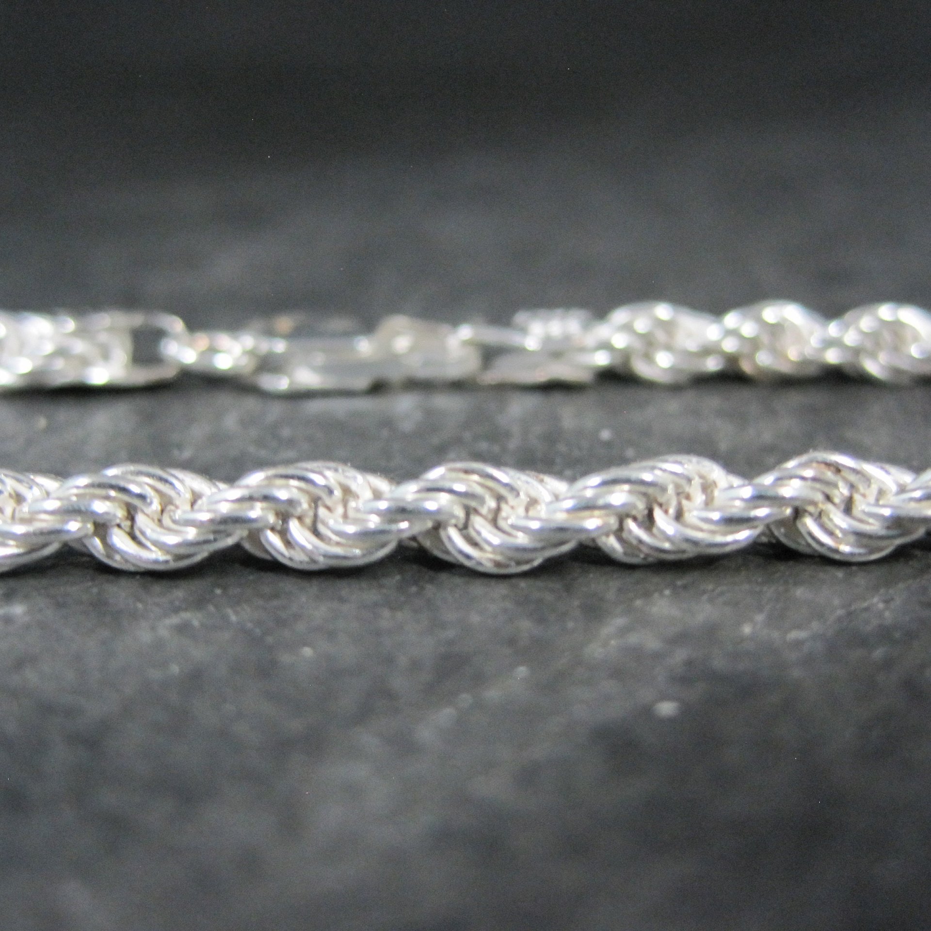 Italian Sterling Rope Chain Bracelet 7.25 Inches New Old Stock