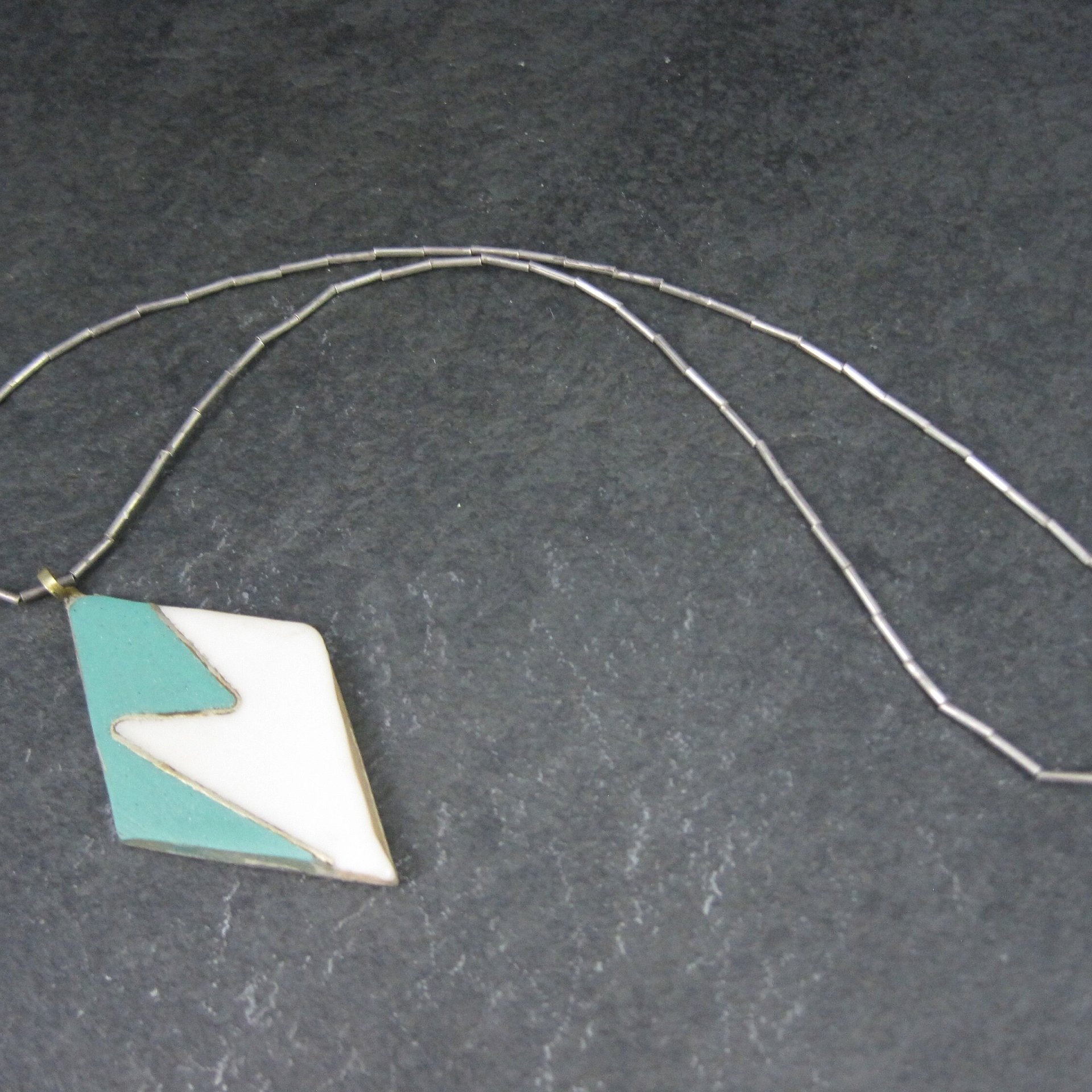 Vintage Southwestern Liquid Silver Necklace Inlay Pendant