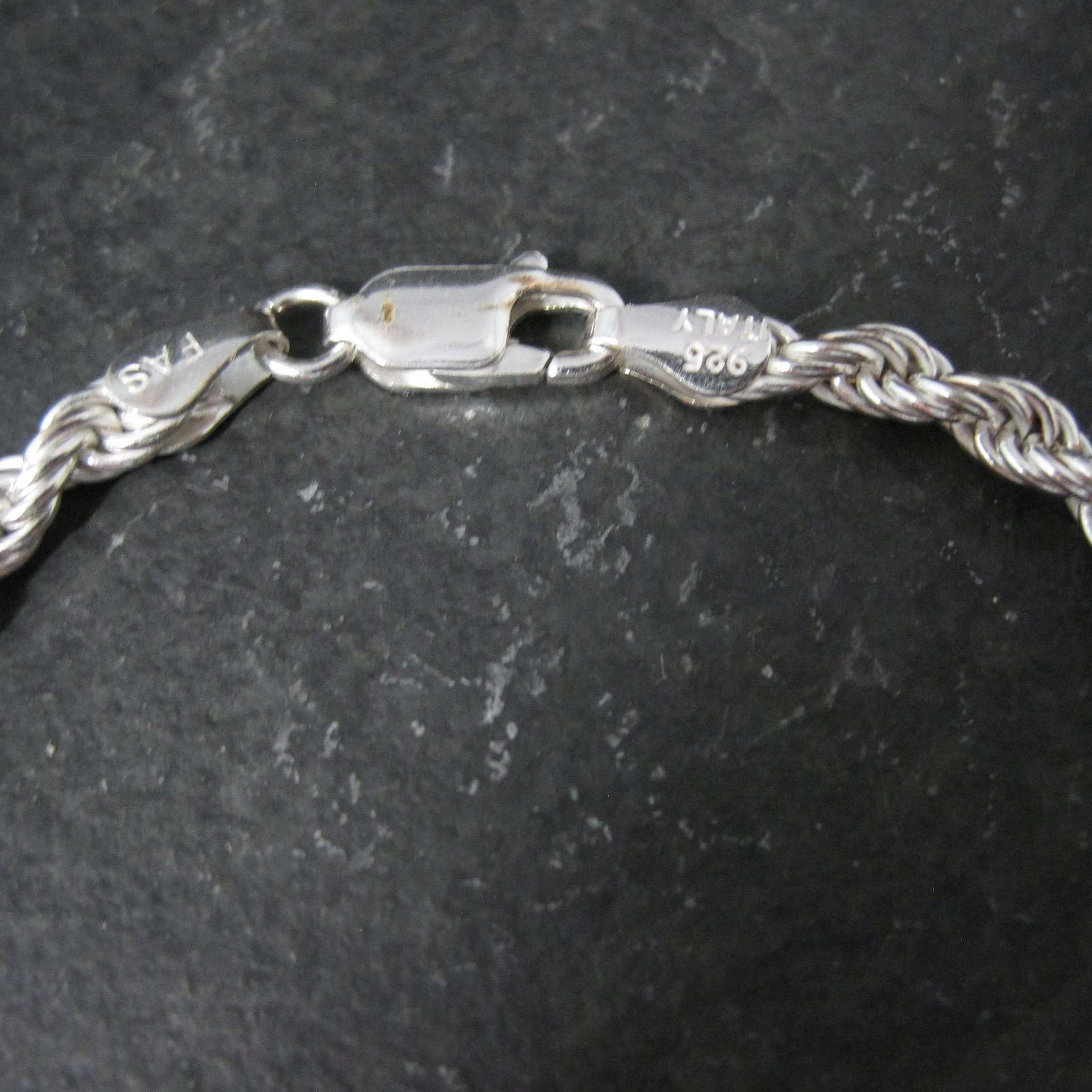 Italian Sterling Rope Chain Bracelet 7.25 Inches New Old Stock