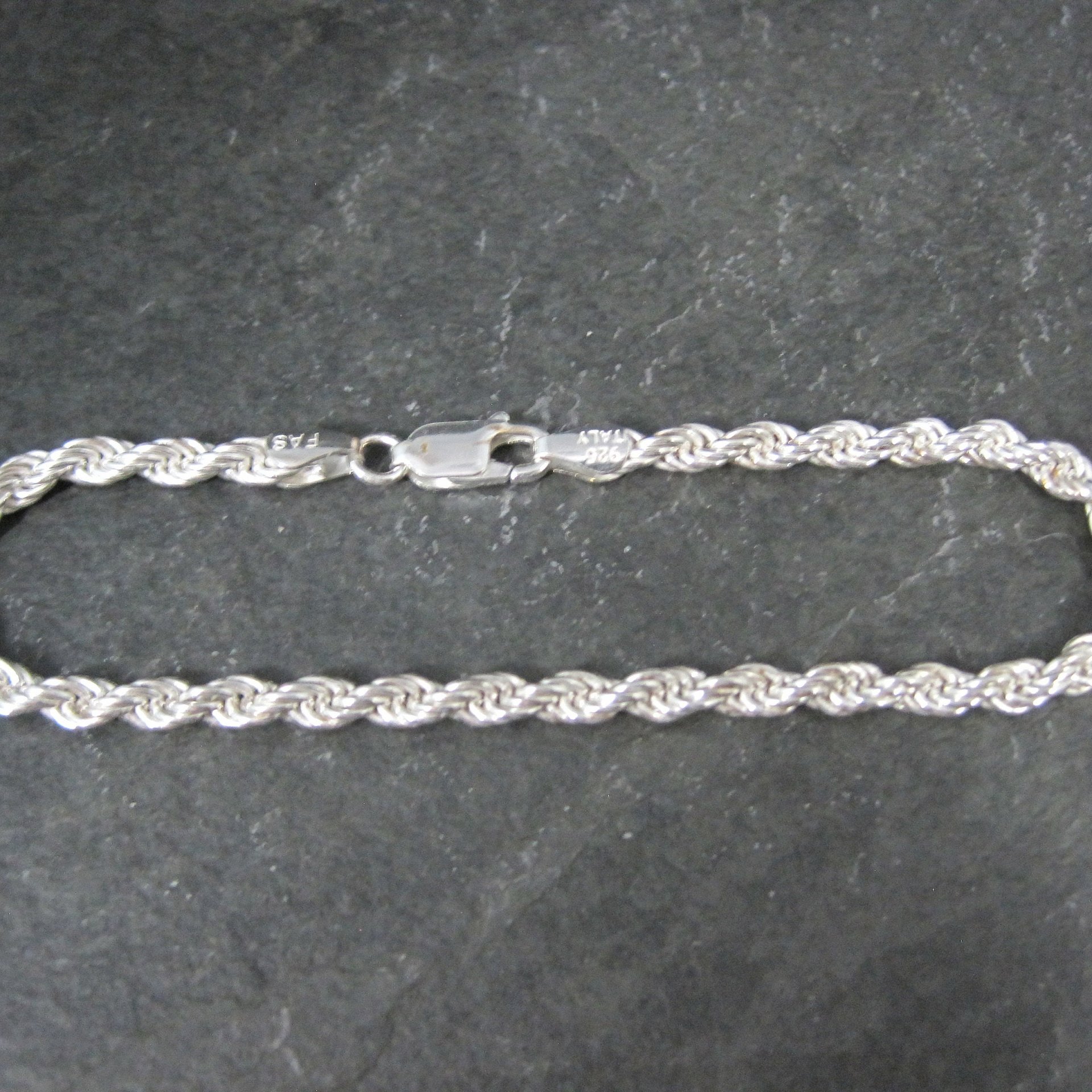 Italian Sterling Rope Chain Bracelet 7.25 Inches New Old Stock