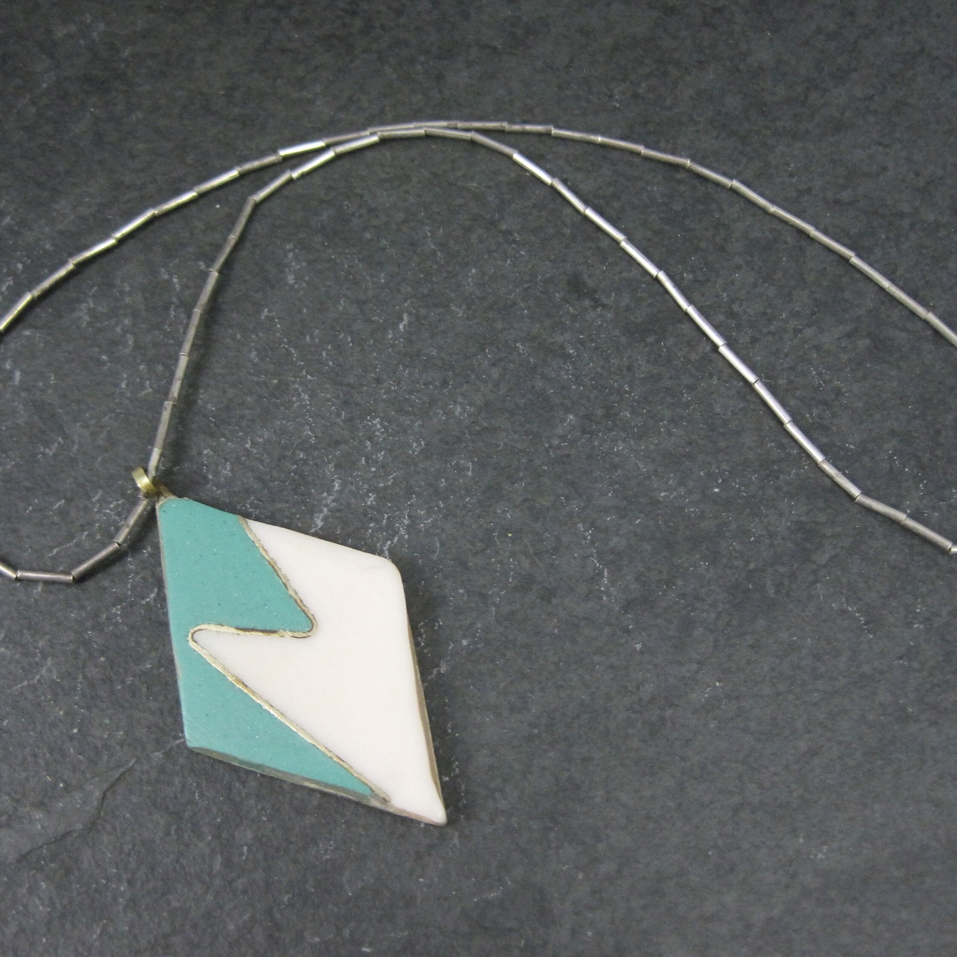 Vintage Southwestern Liquid Silver Necklace Inlay Pendant