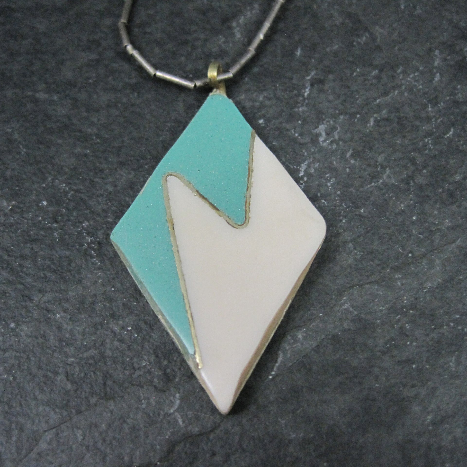 Vintage Southwestern Liquid Silver Necklace Inlay Pendant