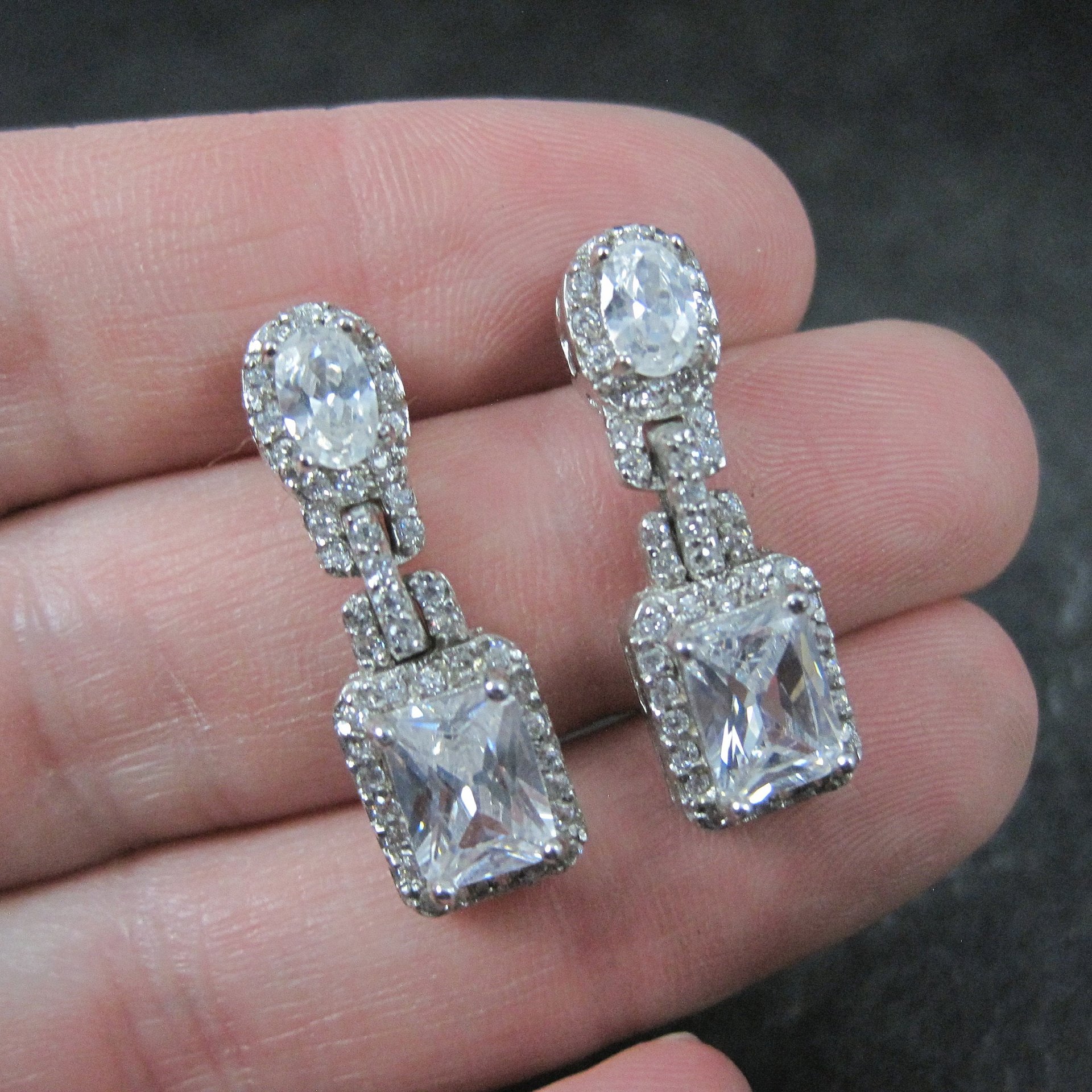 Estate Sterling Cubic Zirconia Earrings