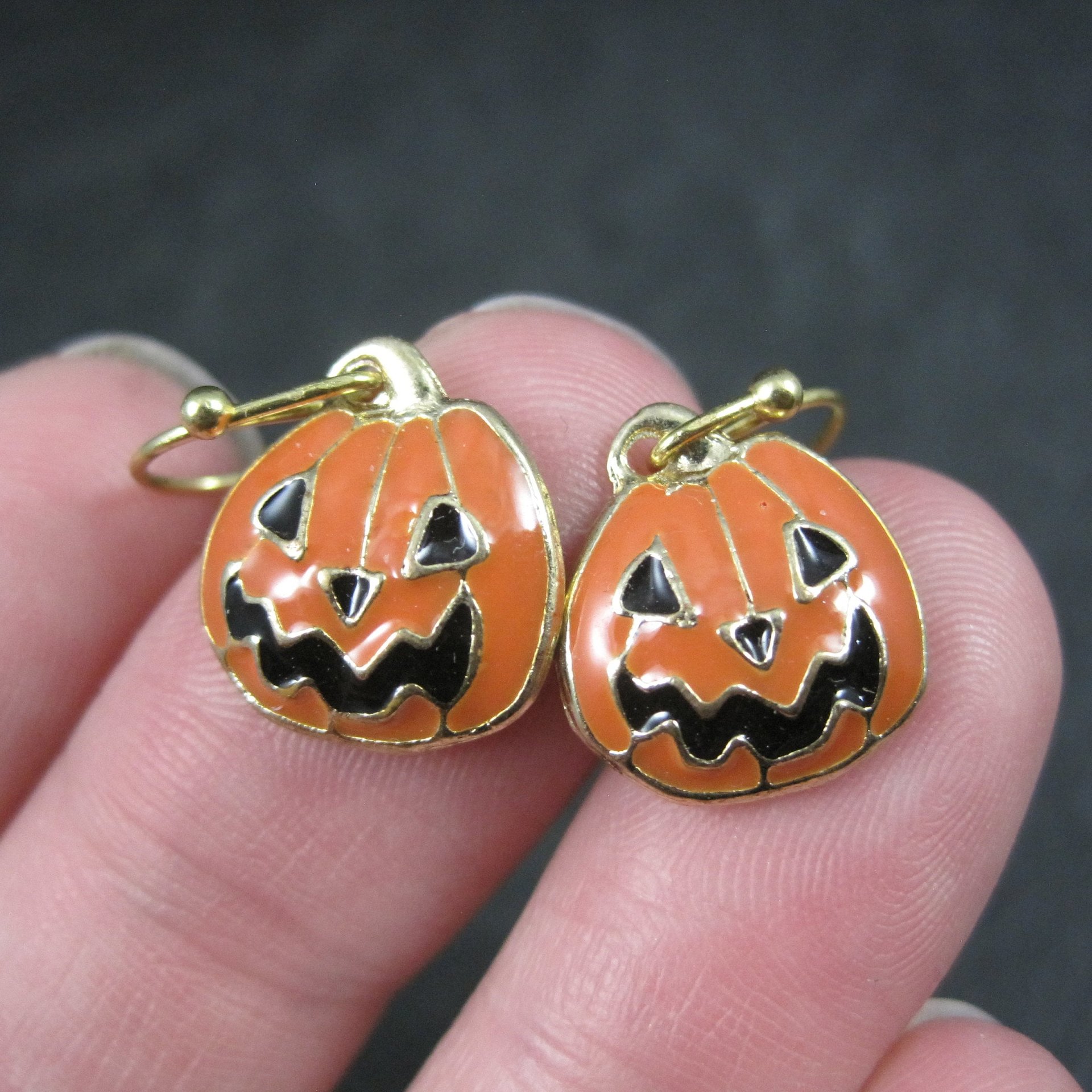 Enamel Jack O Lantern Pumpkin Earrings