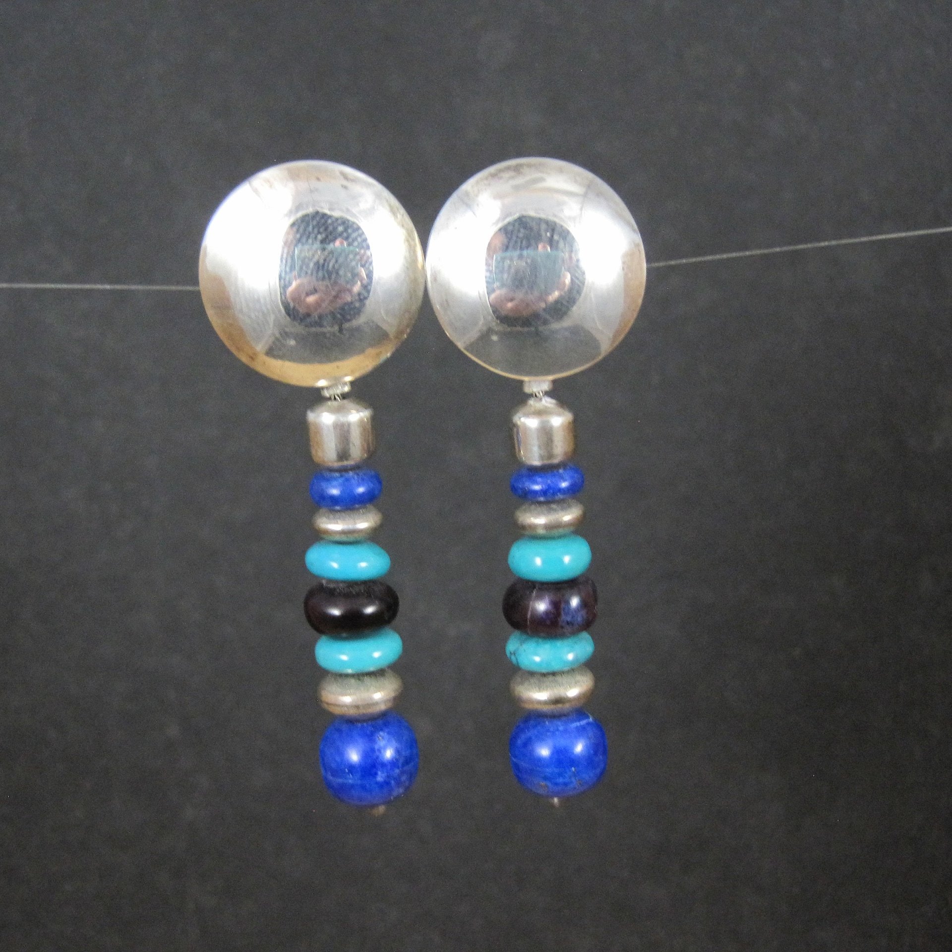 Vintage Southwestern Lapis Turquoise Dangle Bead Earrings