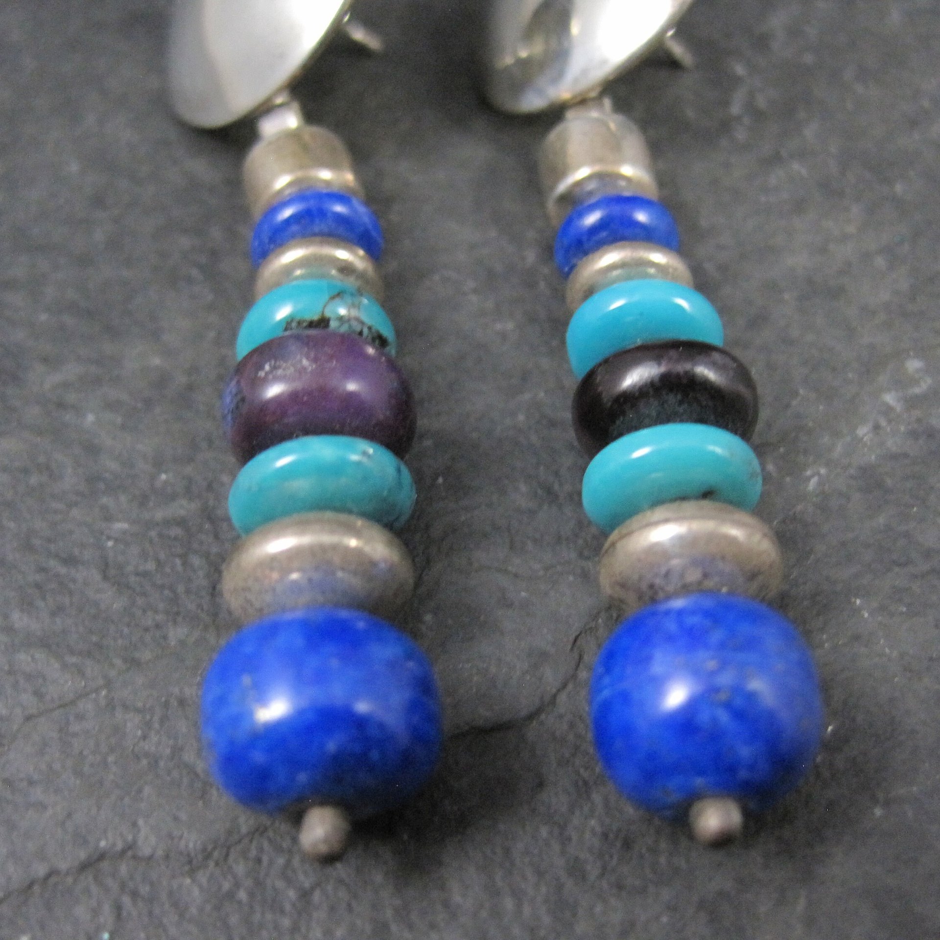 Vintage Southwestern Lapis Turquoise Dangle Bead Earrings