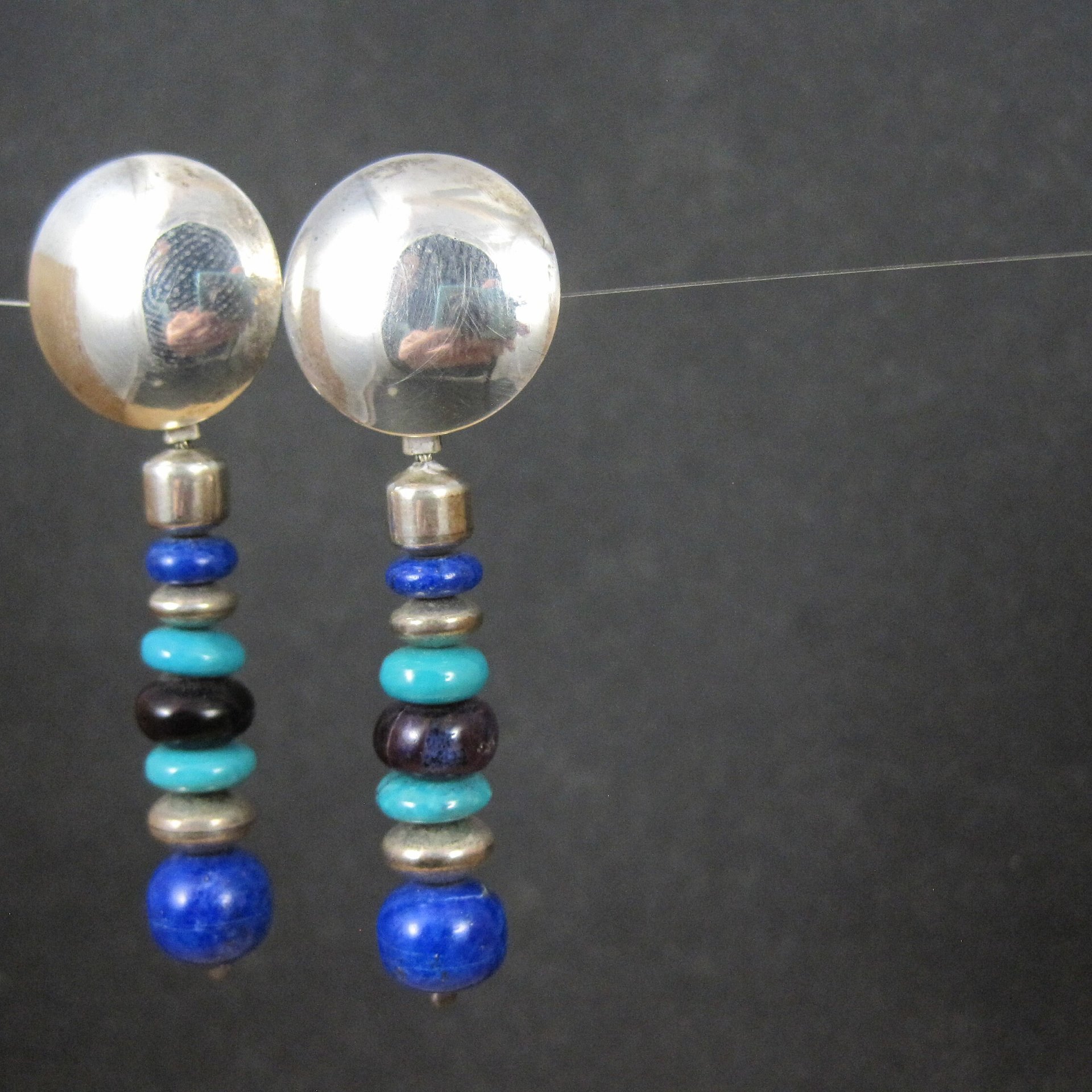 Vintage Southwestern Lapis Turquoise Dangle Bead Earrings