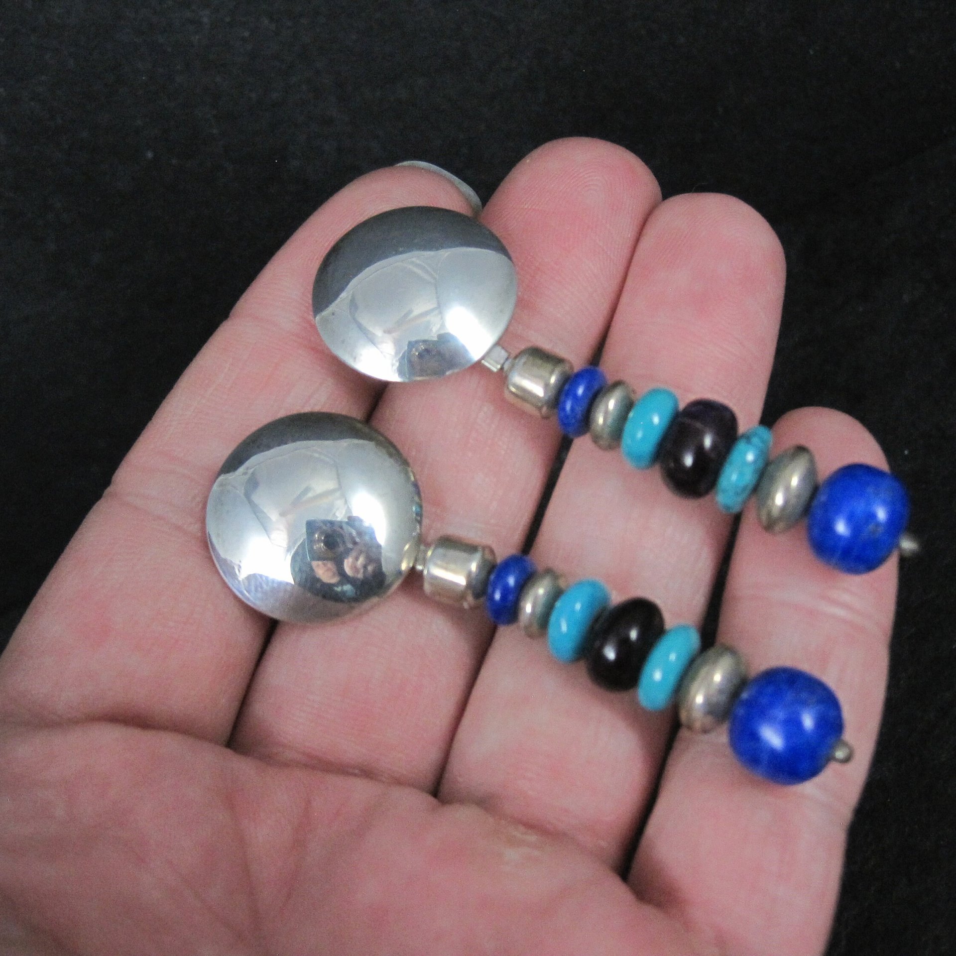 Vintage Southwestern Lapis Turquoise Dangle Bead Earrings