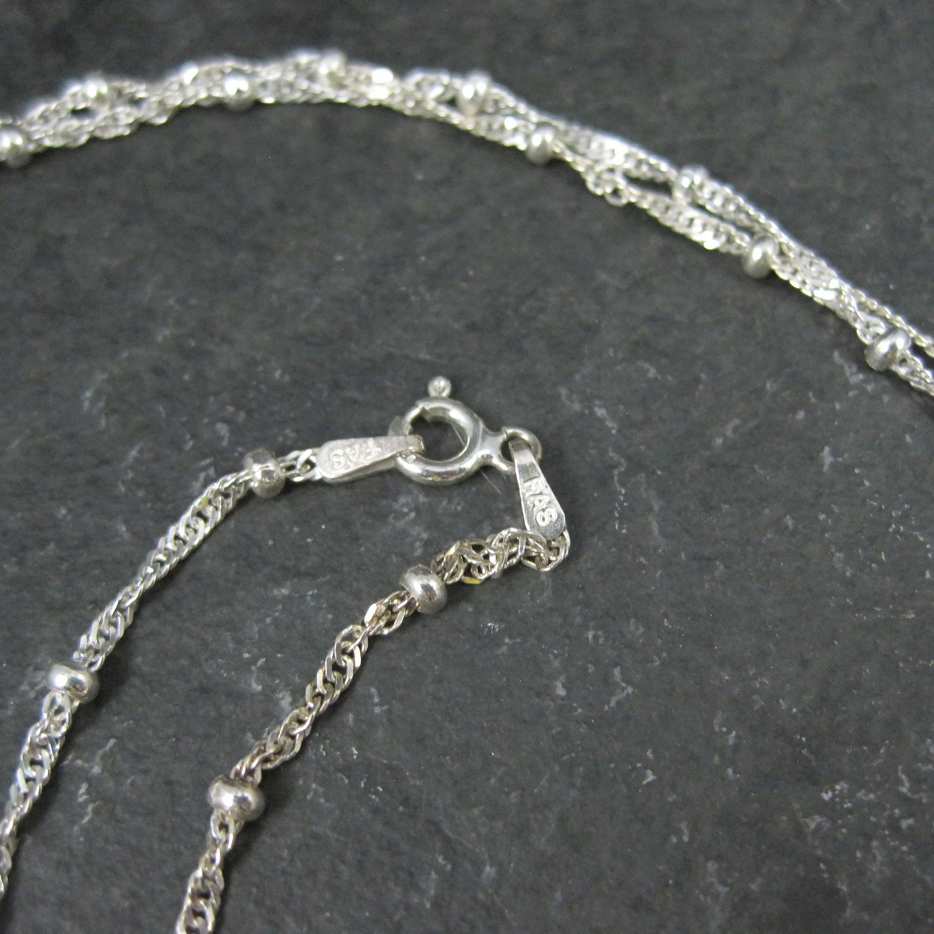 Italian Sterling Singapore Bead Necklace Chain 30 Inches Estate Jewelry