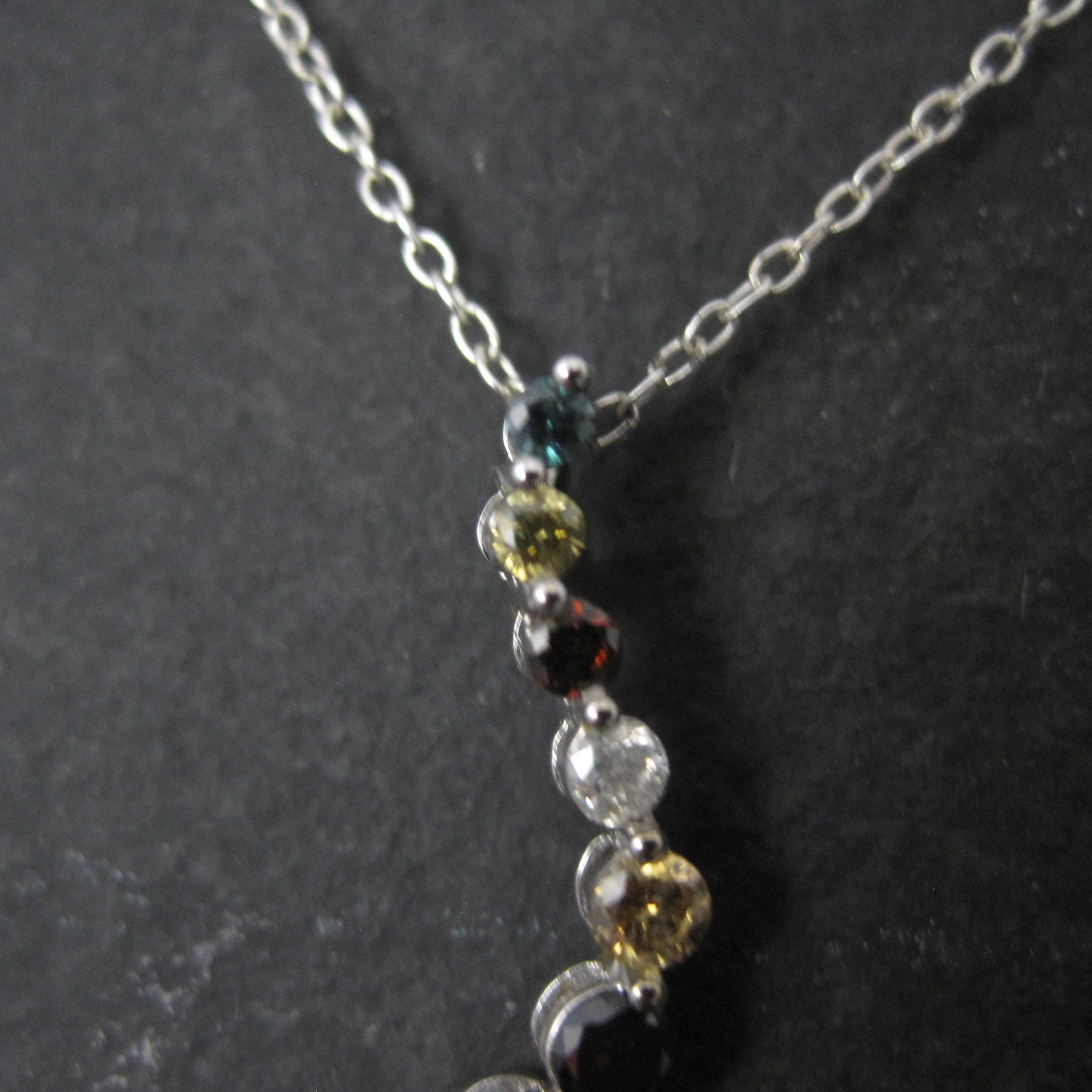 Dainty Vintage 10K Colored Diamond Journey Pendant Necklace
