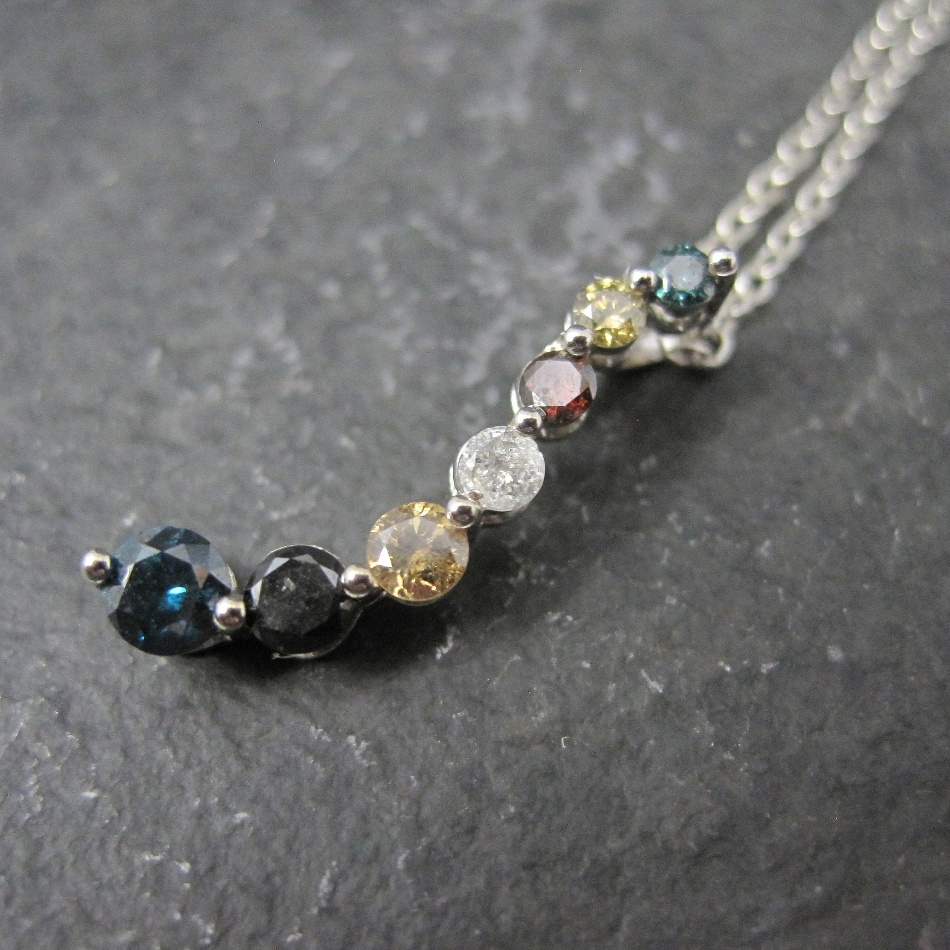 Dainty Vintage 10K Colored Diamond Journey Pendant Necklace