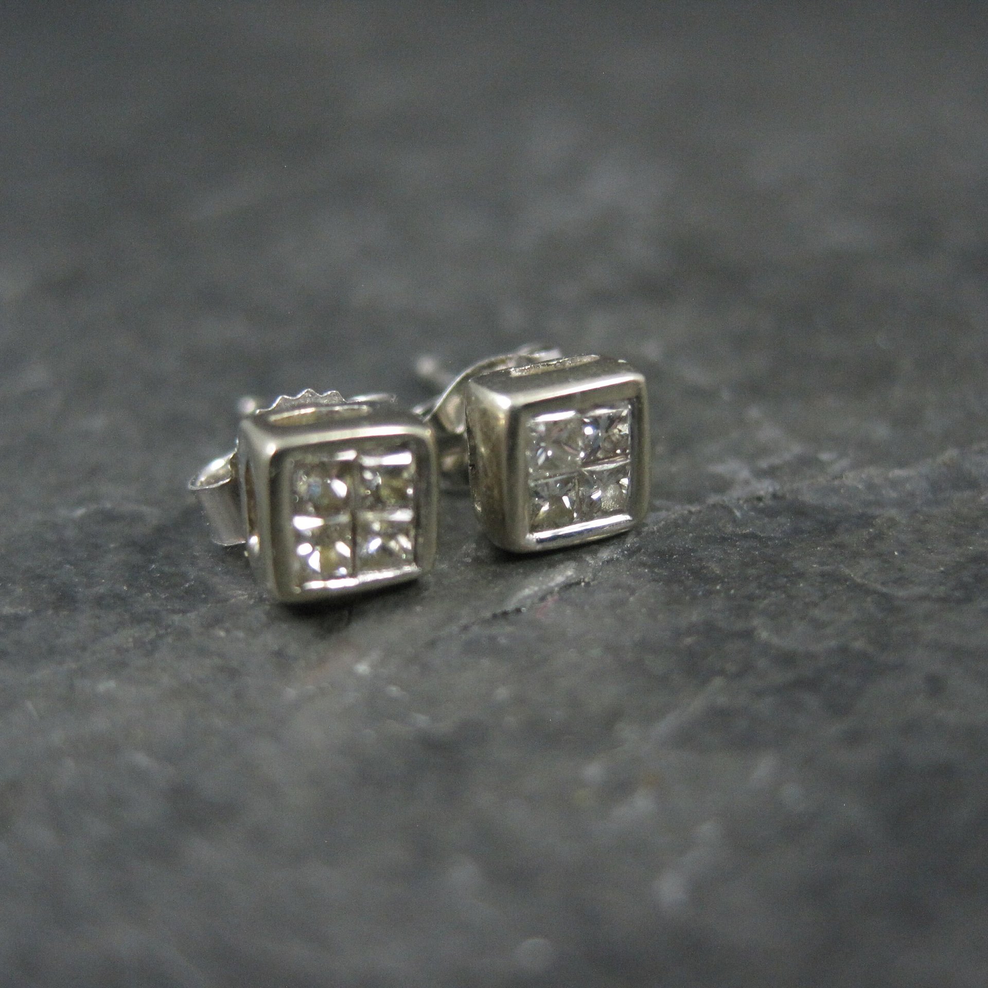 Tiny 14K White Gold Diamond Stud Earrings