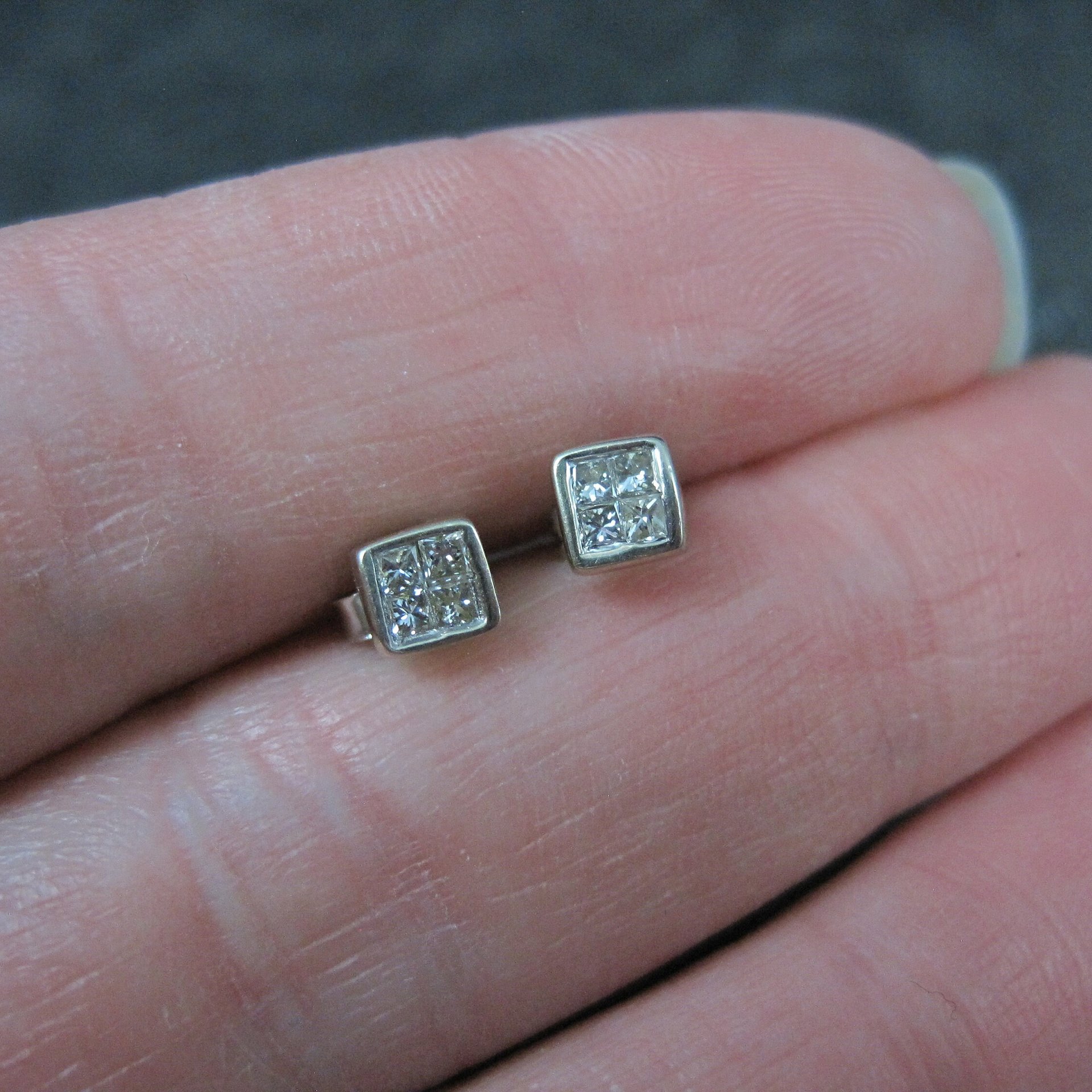 Tiny 14K White Gold Diamond Stud Earrings