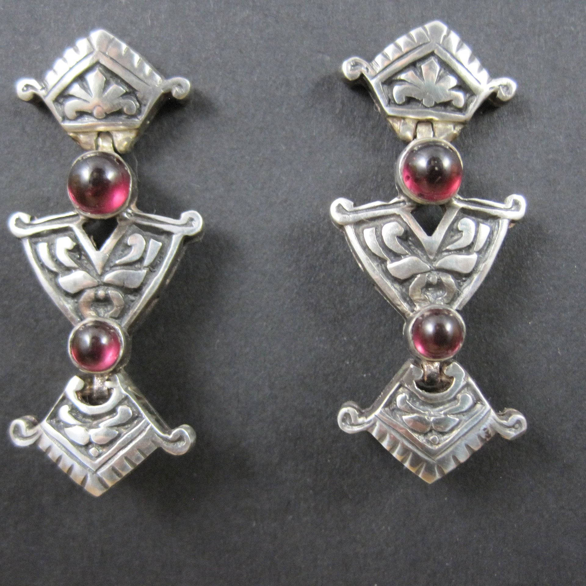 Art Nouveau Style Garnet Earrings Vintage Sterling Silver